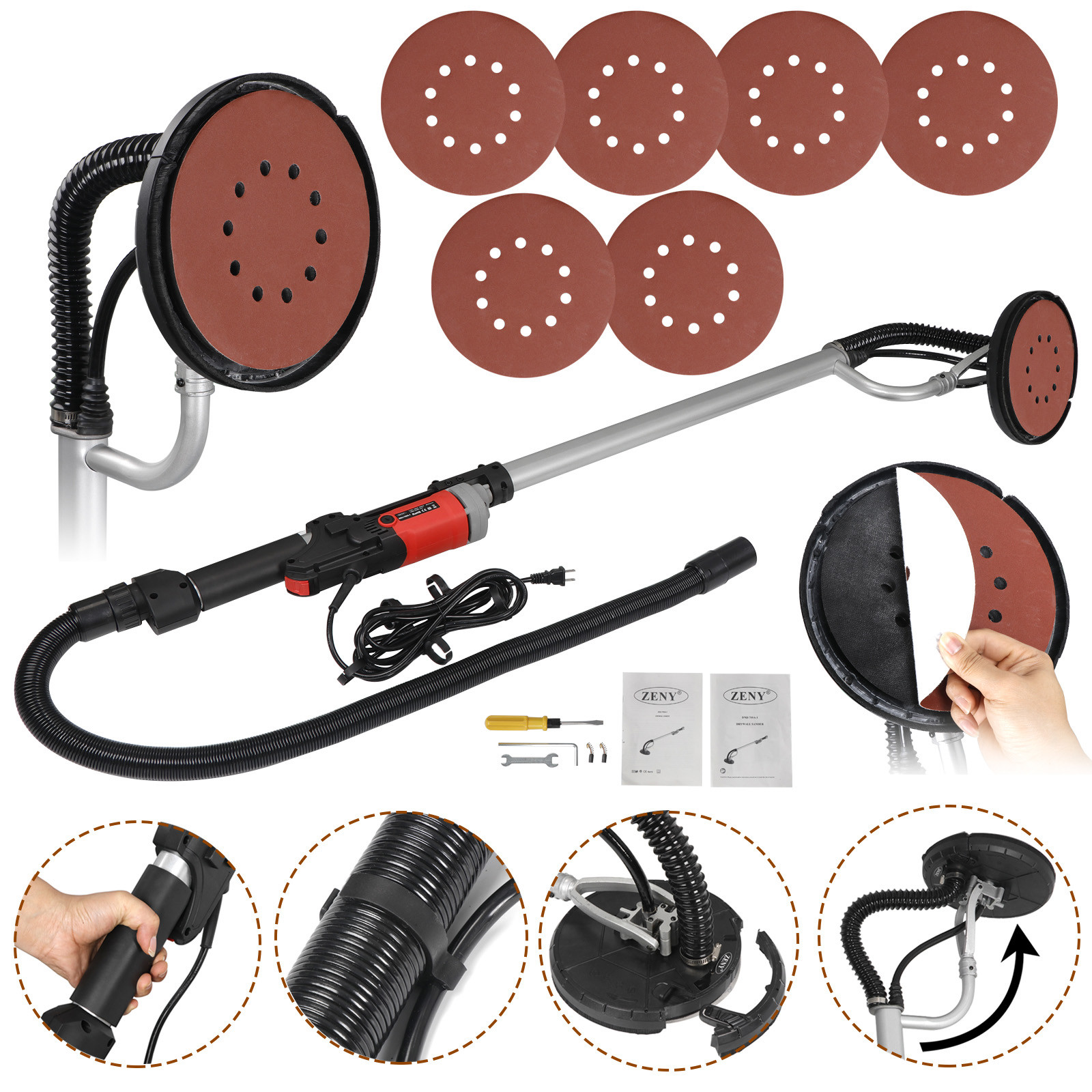 Electric Drywall Sander Adjustable Variable Speed Control With Sanding Pad 800W
