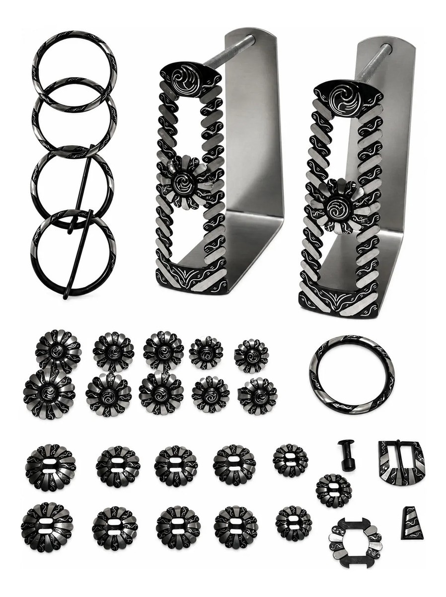 Mexican Saddle Hardware Set Herrajes Montura Black Laser Engraved 32 Pcs Capsula