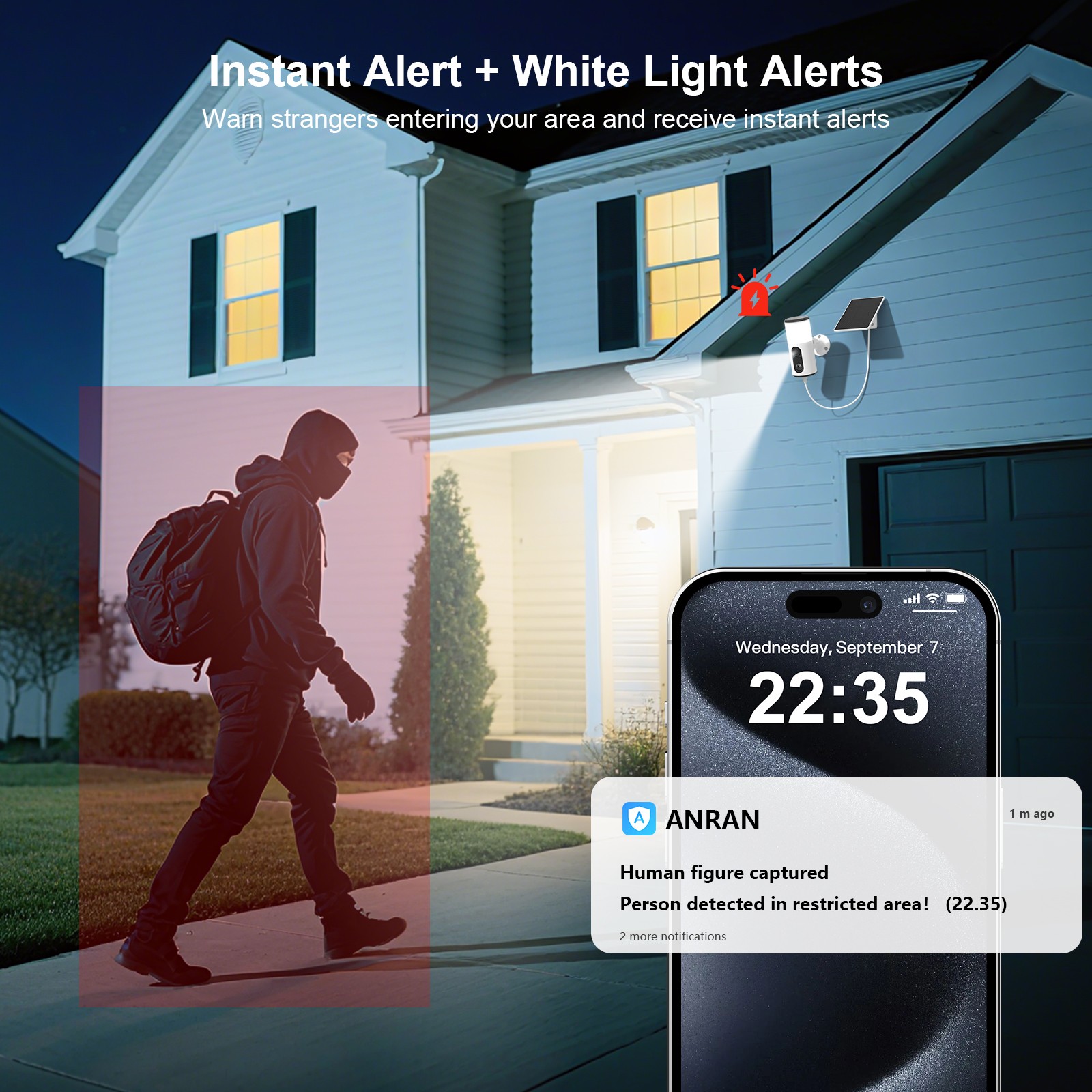 ANRAN 2K Wireless Solar Battery Floodlight Security Camera Home WIFi CCTV Camera