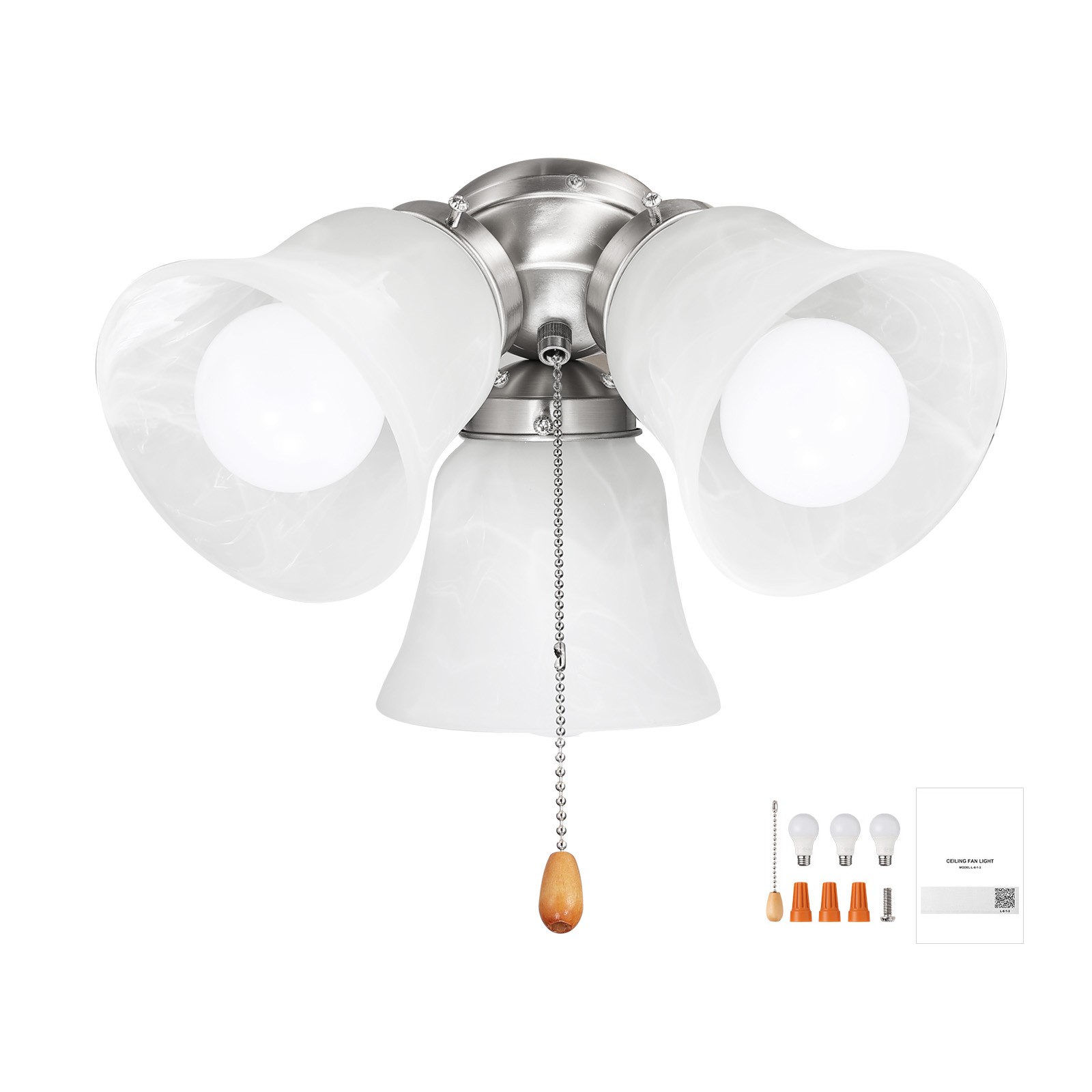 Uimoso Ceiling Fan Light Kit with Three Lights,3000K,750lm,Pull Chain forBedroom