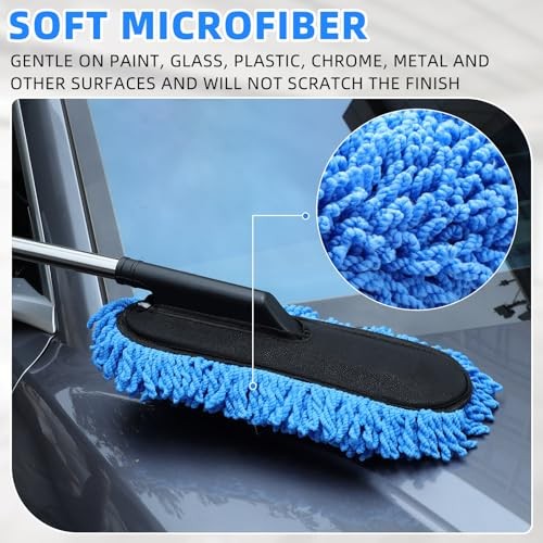 4 Pack Microfiber Car Duster Exterior Scratch Free with Extendable Handle Blue