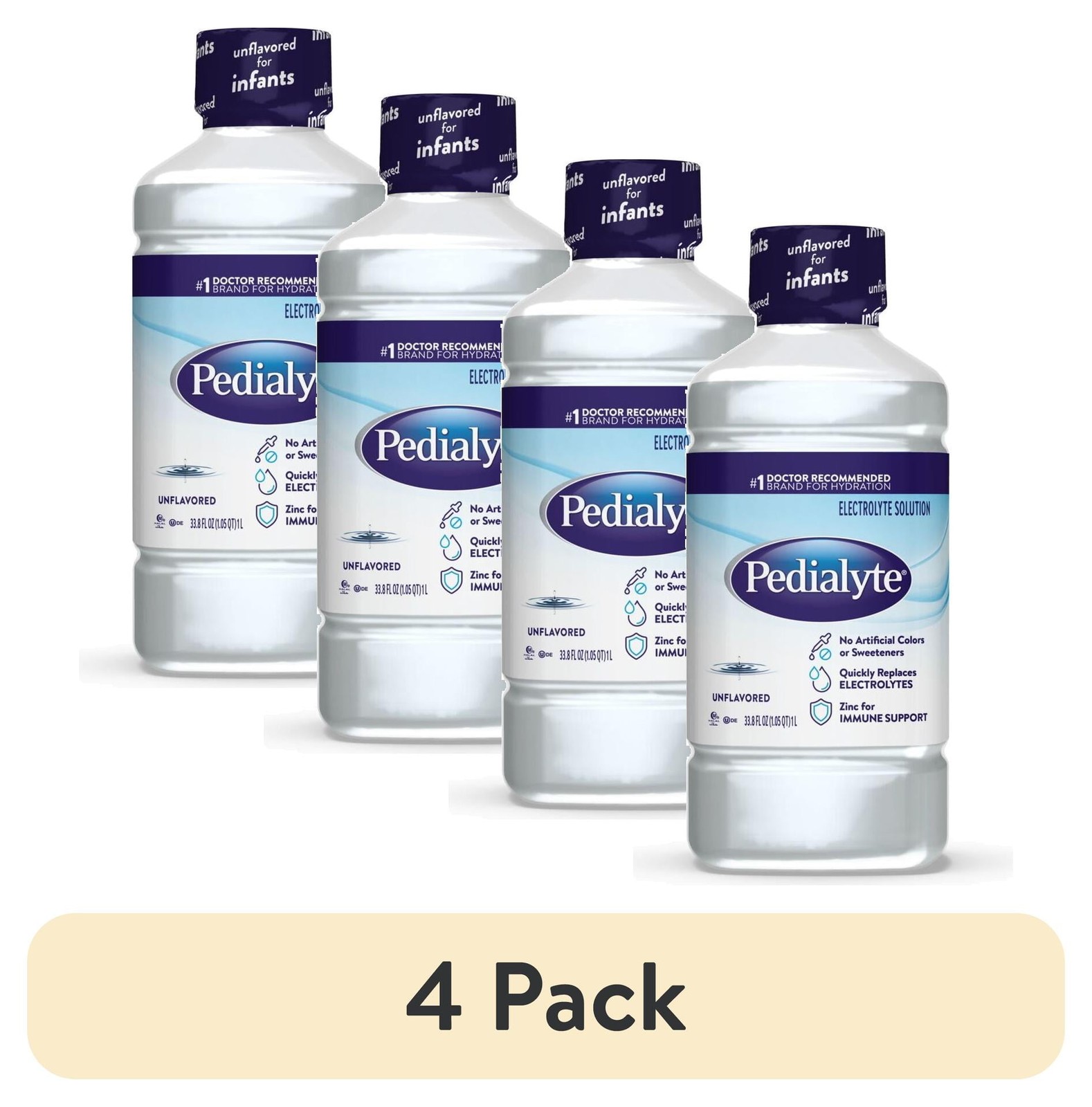 (4 pack) Pedialyte Electrolyte Drink, Unflavored, 1 Liter