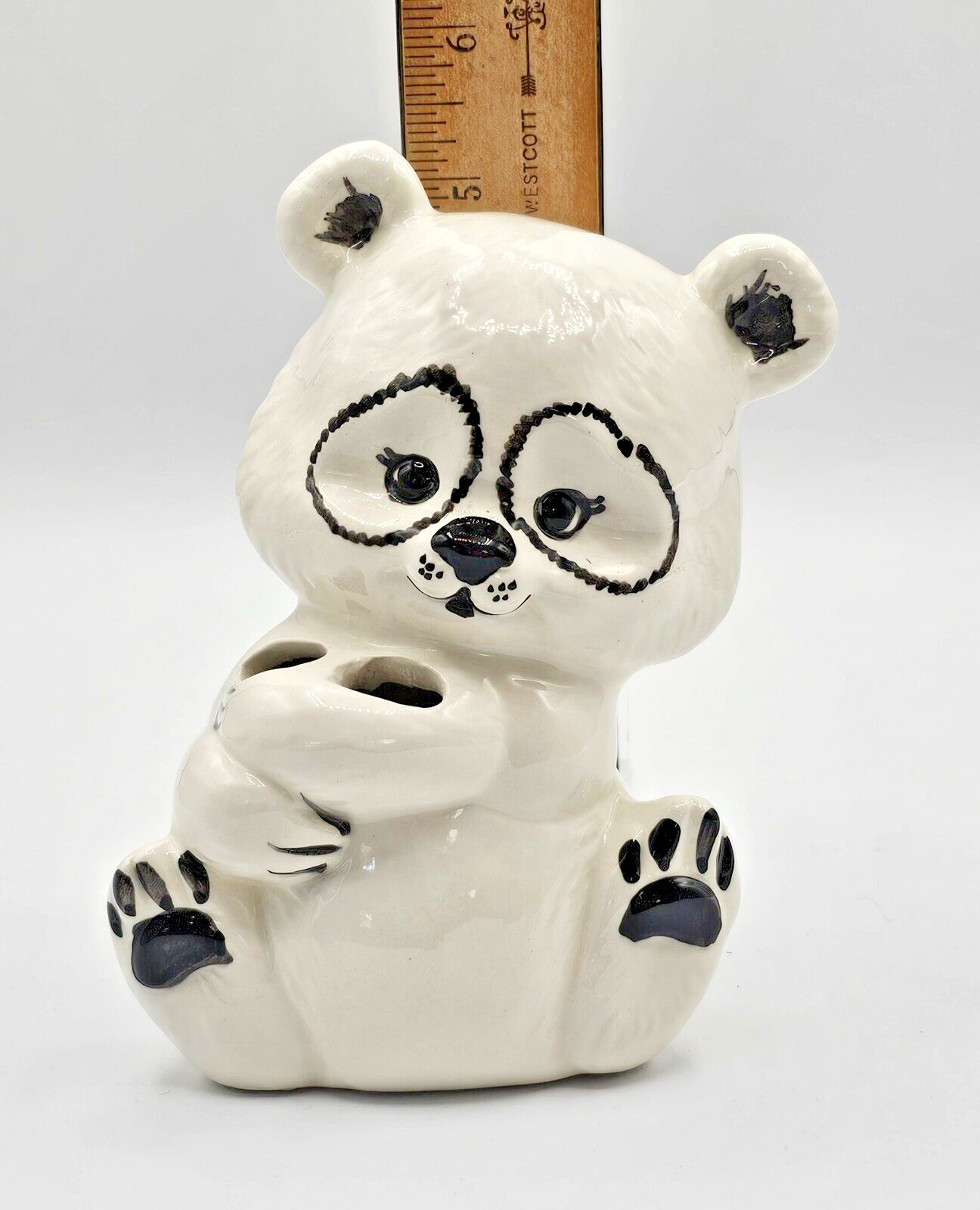 Panda Ceramic Soap Dish and Toothbrush Holder Bathroom Kitsch Signed Phyllig