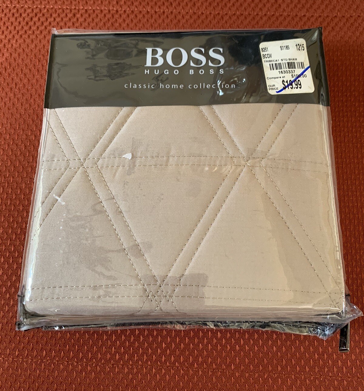 Hugo Boss Tribeca Taupe Standard Cotton Pillow Sham Case Cover 20”X 26” New
