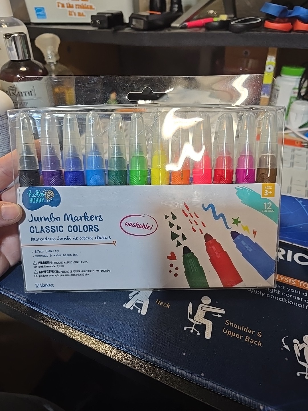 Hello Hobby 12 JUMBO MARKERS | CLASSIC COLORS | Non-Toxic Water-Based Washable