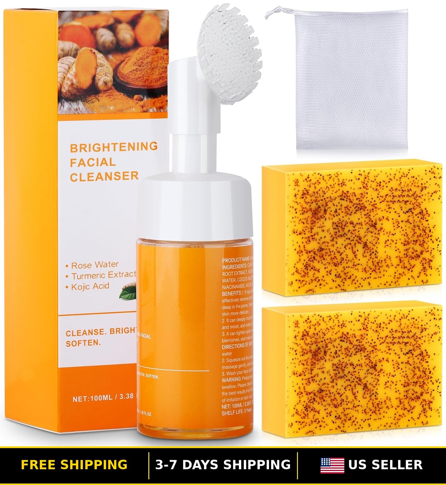 Kojic Acid Soap & Turmeric Facial Cleanser Set - Lemon Soap Bar