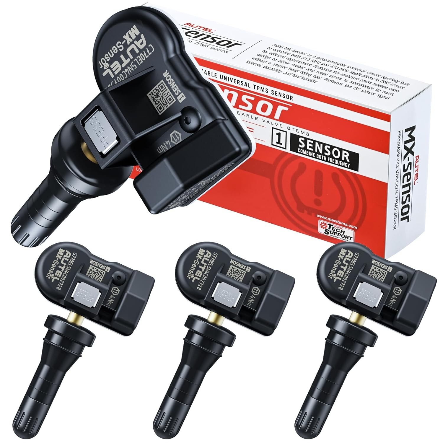 2026 Autel TPMS Sensor Set of 4, MX-Sensor 2in 1 315MHz+433MHz Press-in Sensors