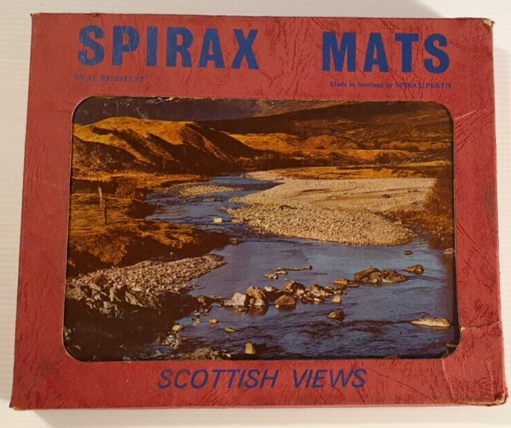 SPIRAX MATS Vintage Set of 6 Scottish Views Placemats in Box, Made in Scotland.