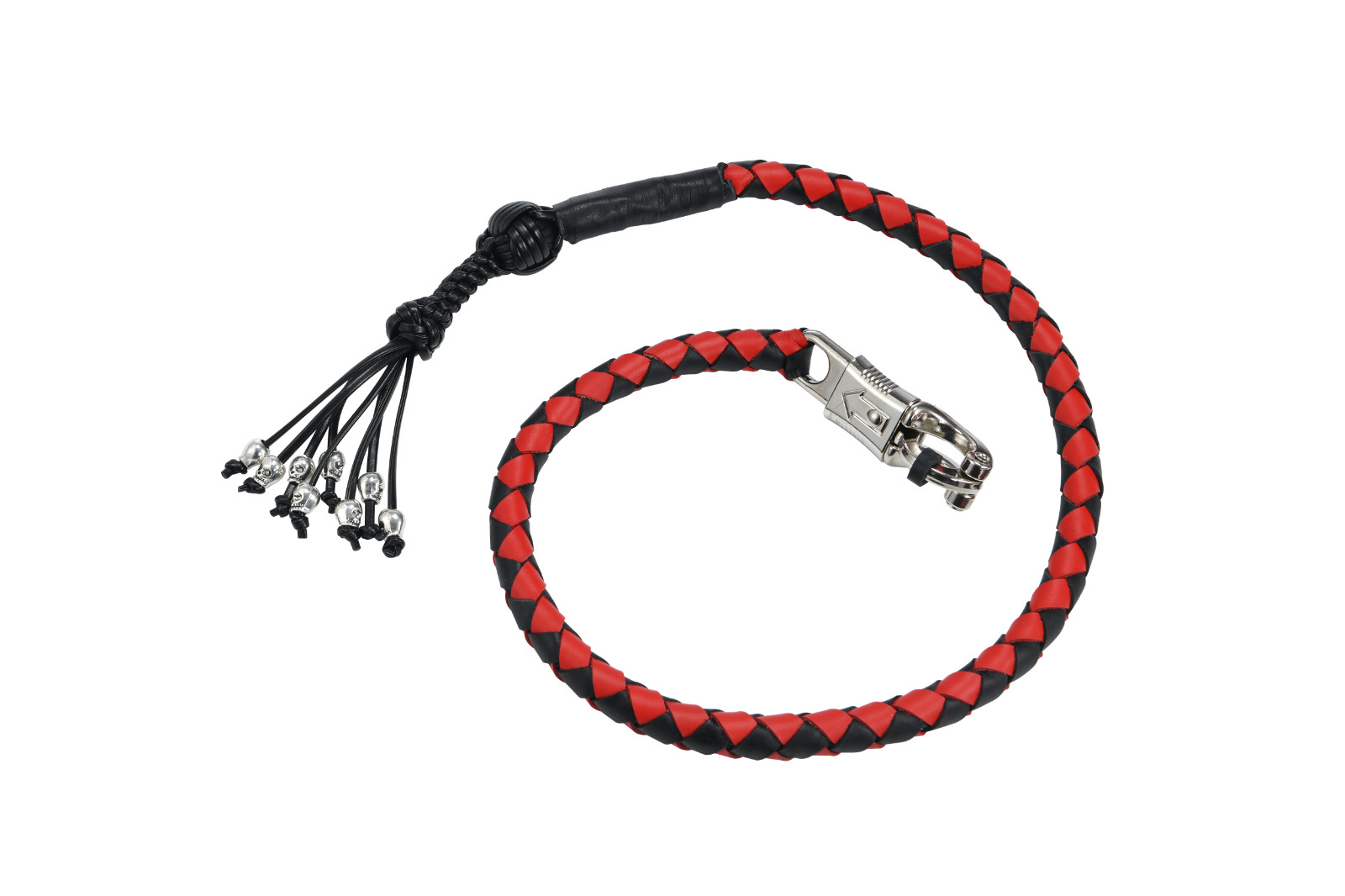 36" Inches Black Red Leather Motorcycle Get Back Whip for Handlebar with Skulls