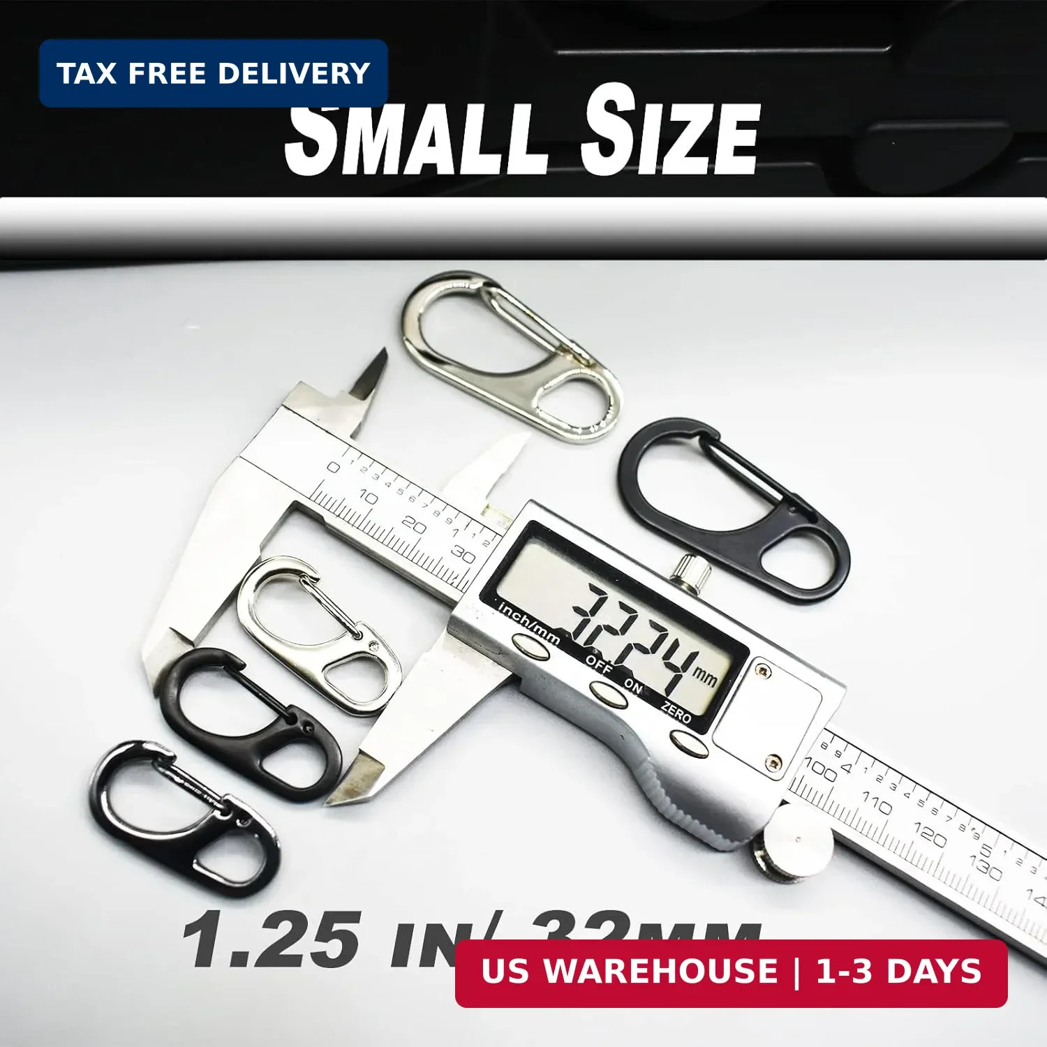 Small Carabiner Clips 1.25 inch/1.85 inch Snap Hooks with Fixed Eye Spring Gate