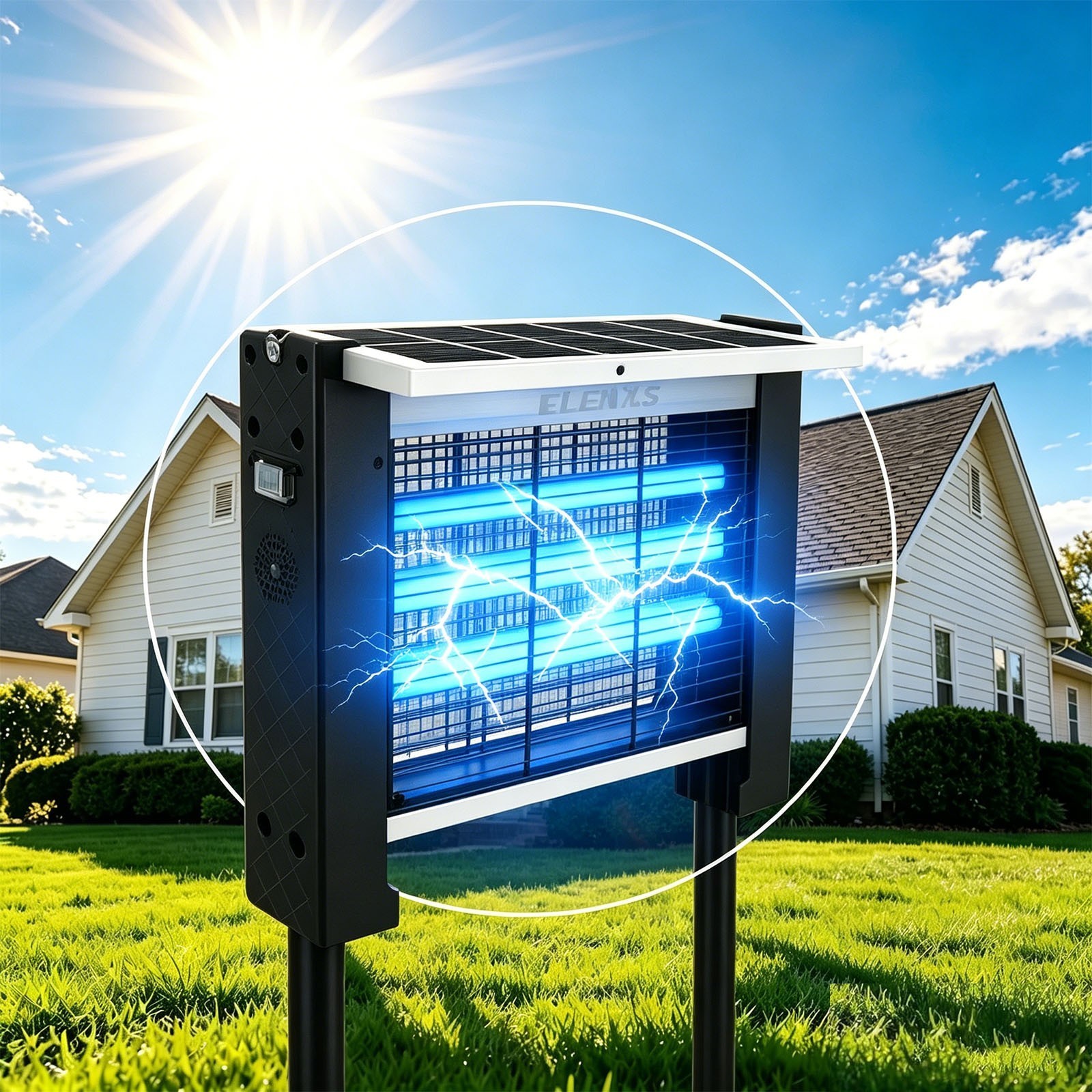 Solar Bug Zapper Outdoor Mosquito Zapper 4500V Waterproof Rechargeable Fly Trap