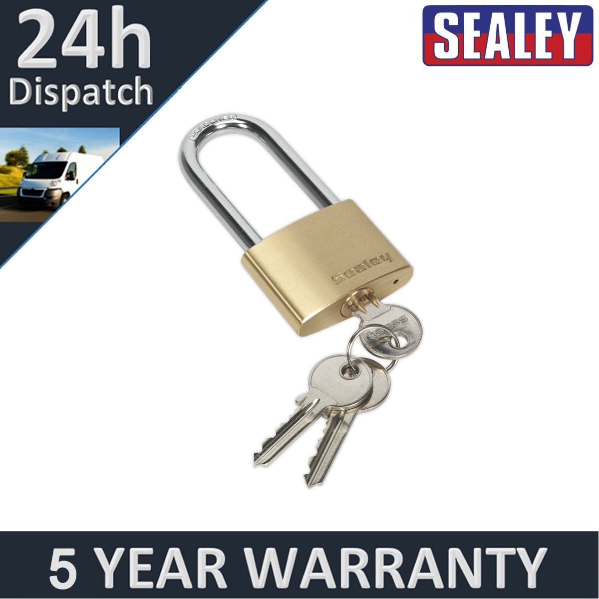 Sealey Brass Body Padlock Long Shackle 50mm PL102L