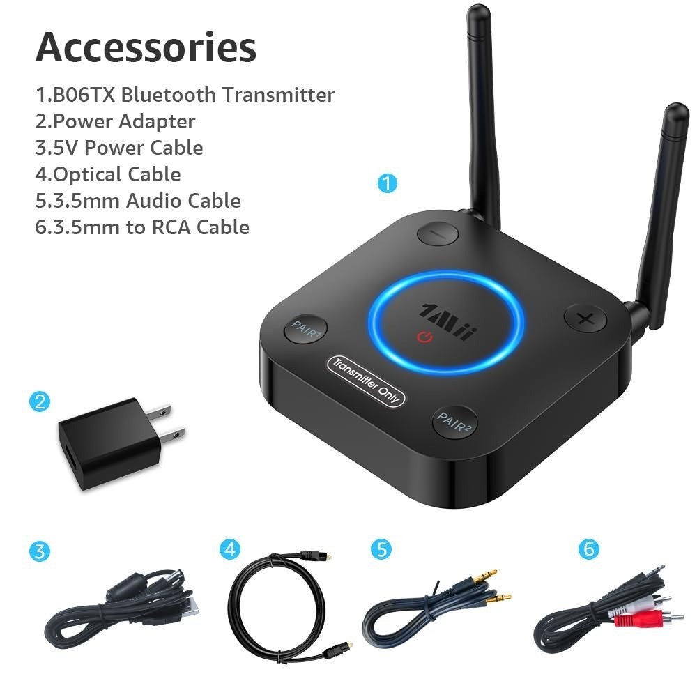 1Mii Bluetooth 5.3 Transmitter for TV - Wireless Audio Adapter