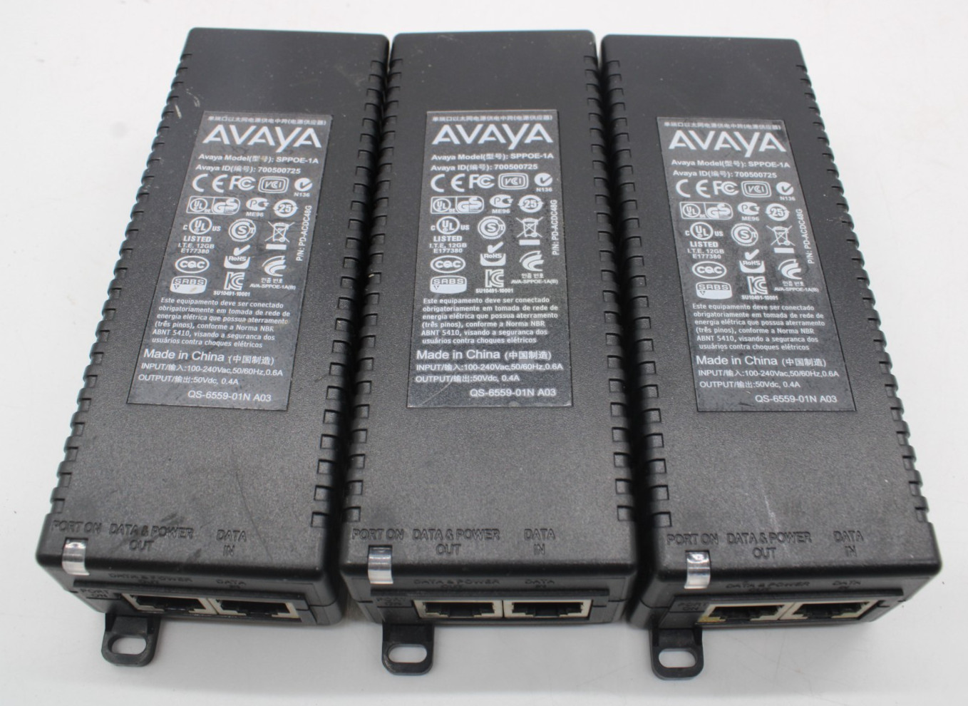 LOT OF 3 Avaya SPPOE-1A-IP Phone Single Port POE Injector 700500725