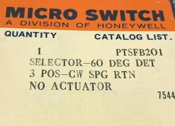 NEW HONEYWELL PTSFB201 SELECTOR SWITCH, 60° 3POS, MICRO SWITCH, NIB