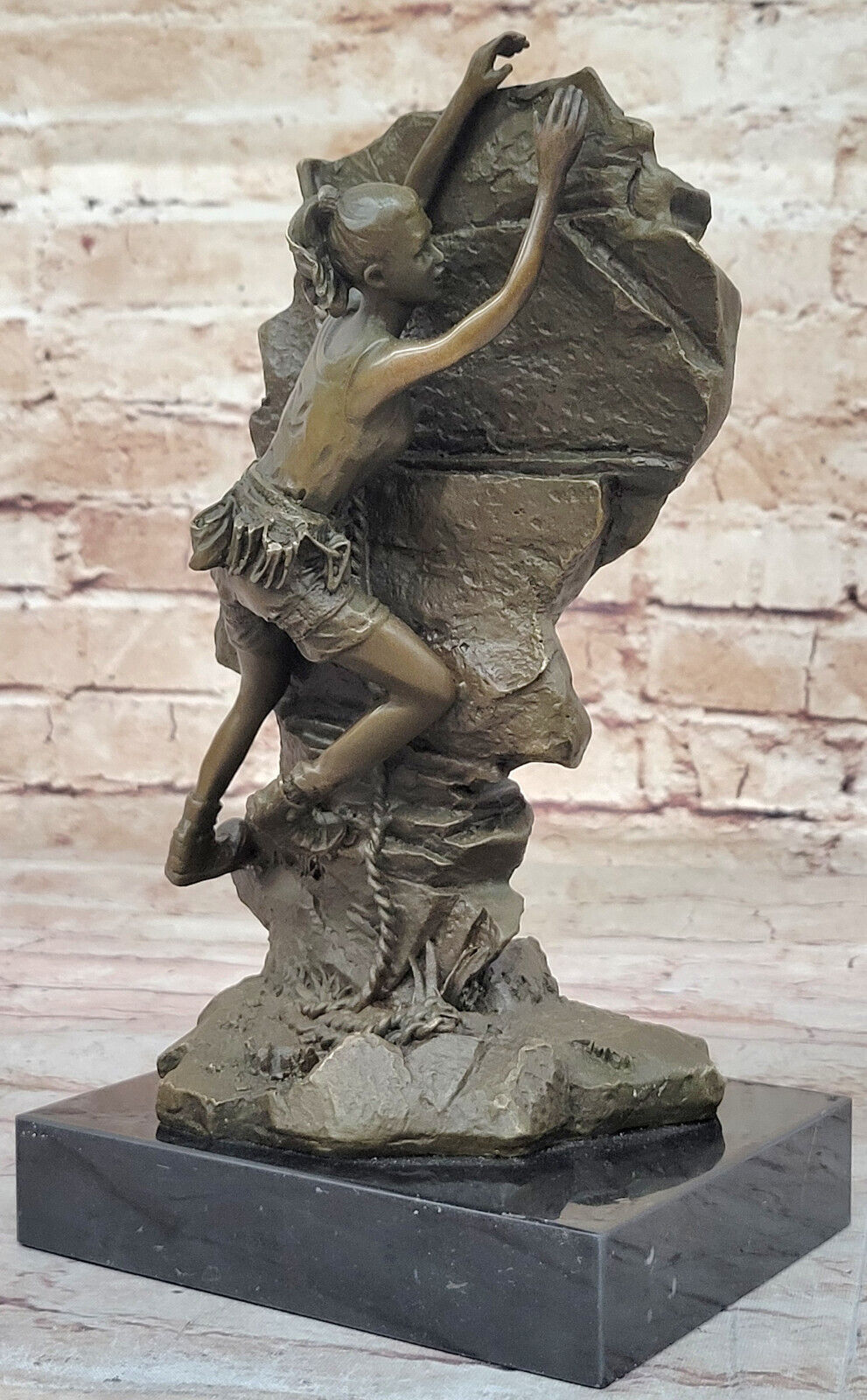 Rock Climbing Lady  Woman Bronze Sculpture by M. Nick: Handcrafted Artwork Gift