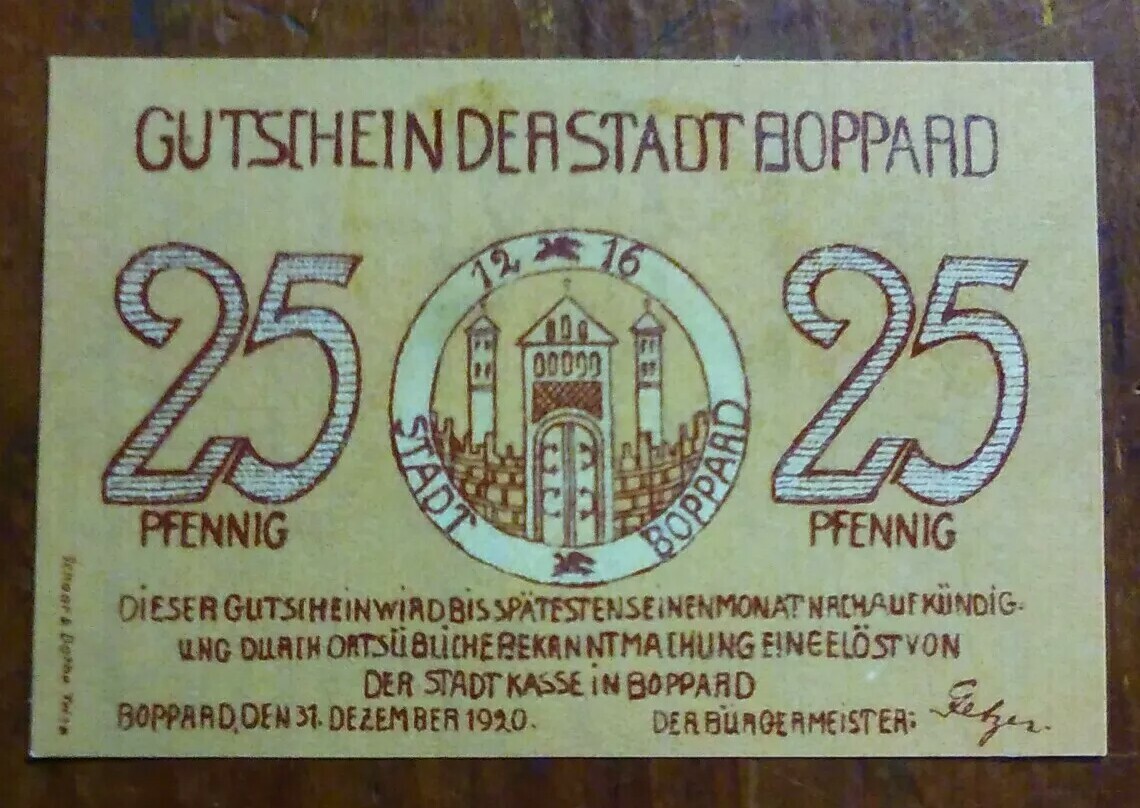 1920 small 25 pfennig Notgeld Stadt Boppard