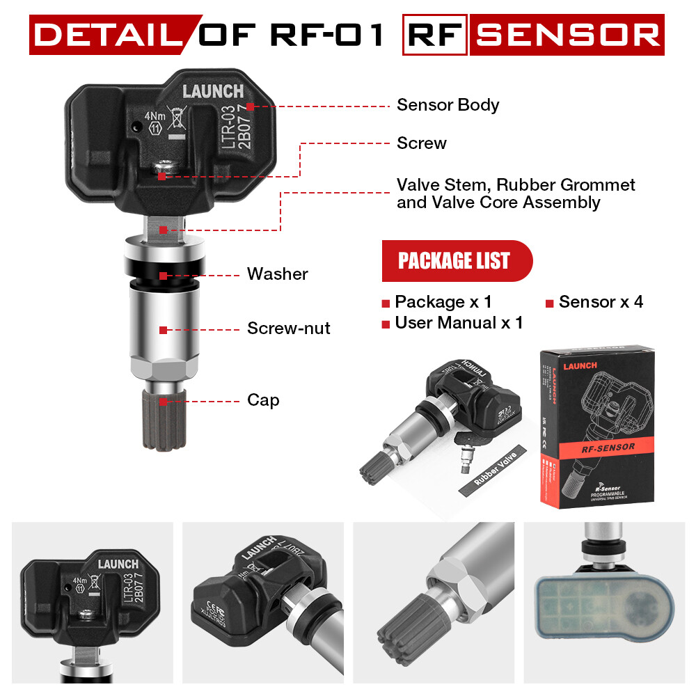 LAUNCH Car Universal 315MHz+433MHz Tire Pressure Sensor LTR-03 TPMS Programmable