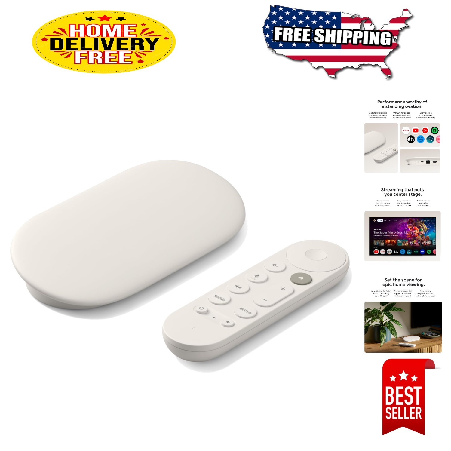 Stream Movies & Live TV in Stunning 4K HDR - Smart TV Box with Voice Remote