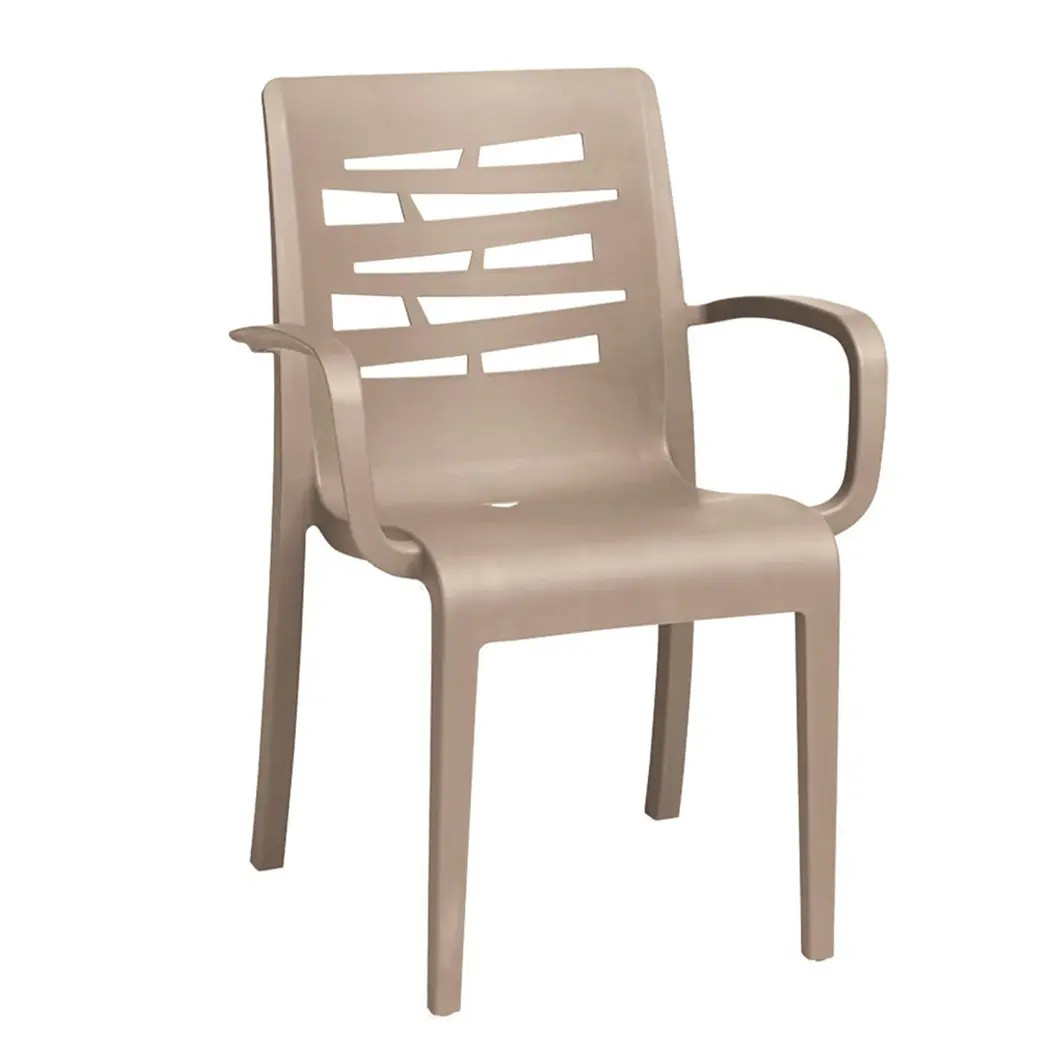 Grosfillex US118181 Essenza Taupe Resin Outdoor Stacking Armchair - 16 Per Set