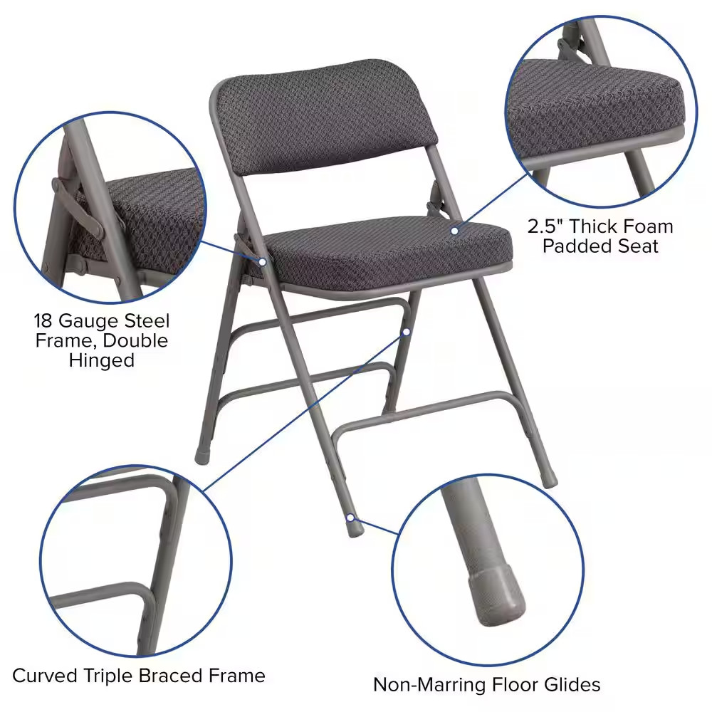Hercules Series Premium Curved Triple Braced & Quad Hinged Gray Fabric Upholster