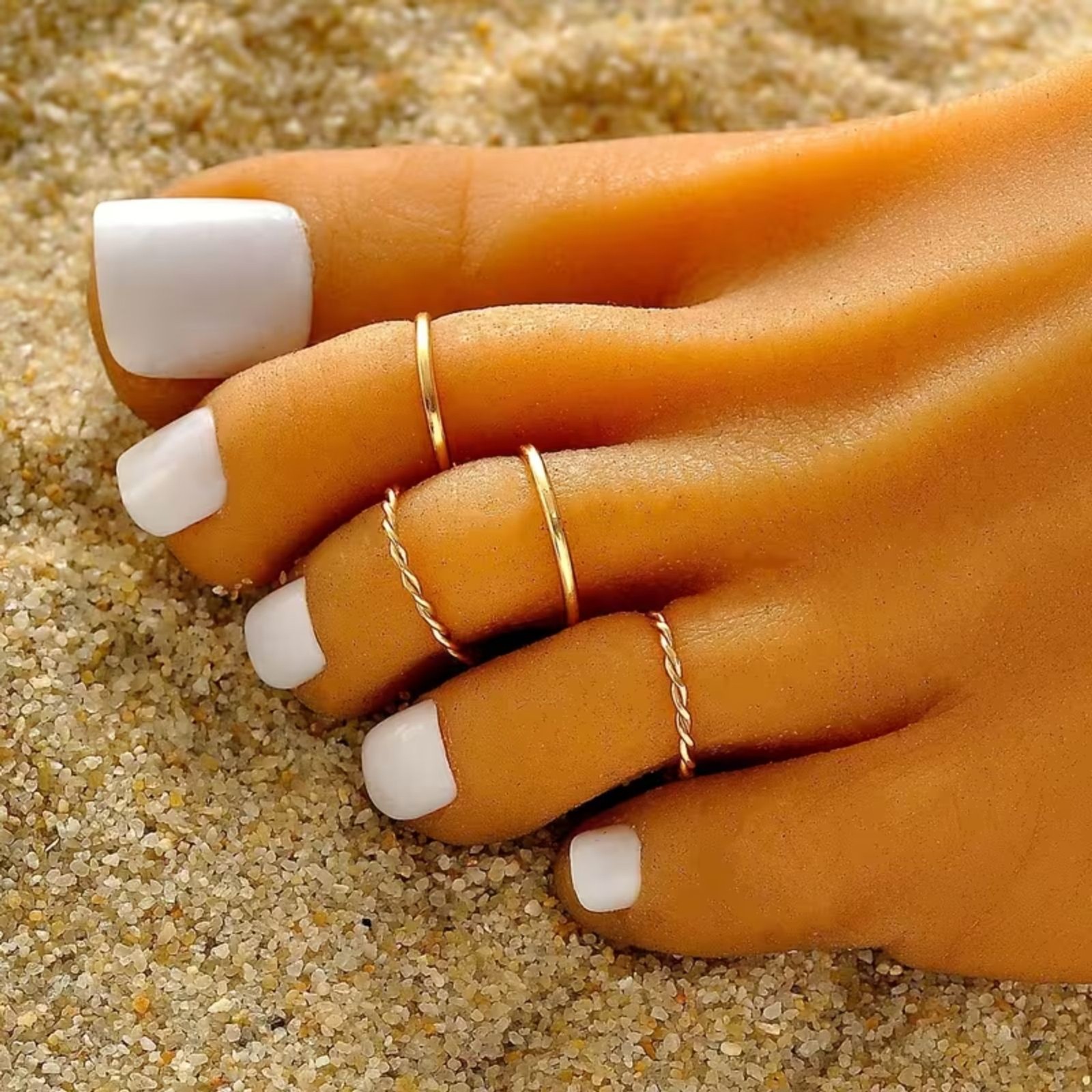 4 pc Set Gold Toe Rings Adjustable One Size Simple Fashion Jewlry Beach Sandals