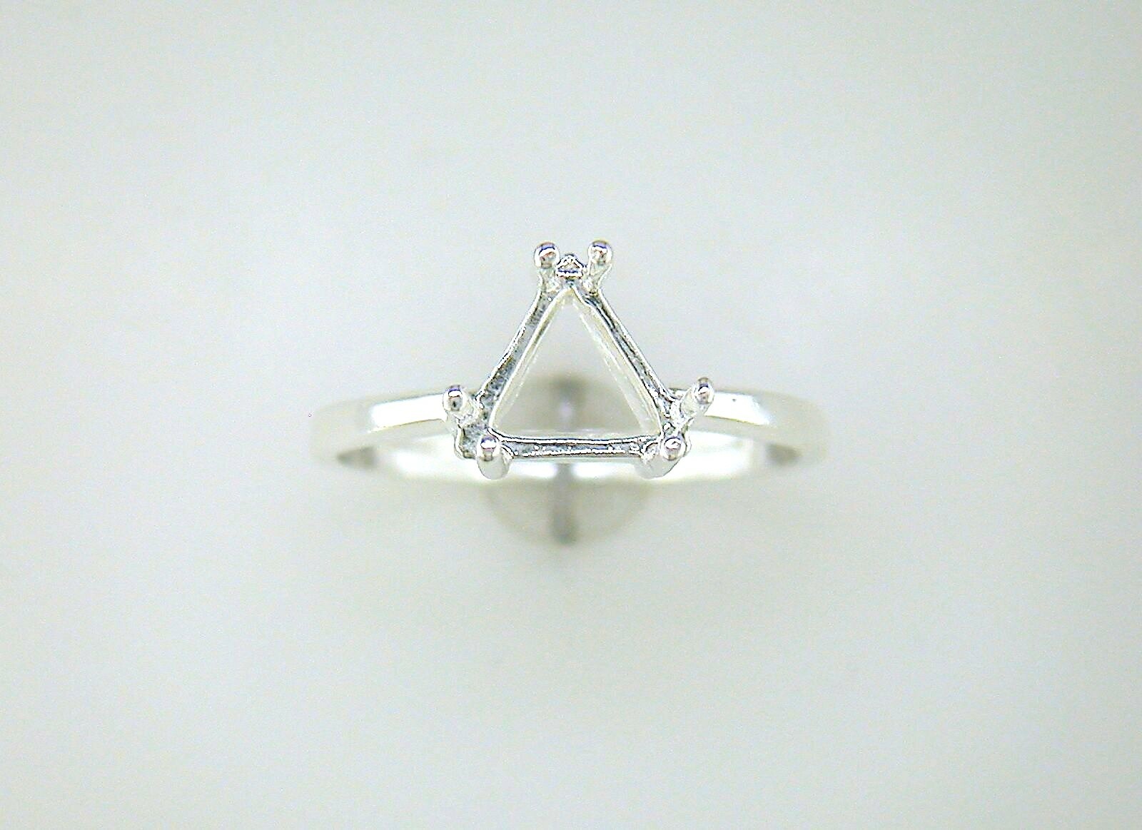 6 Prong Trillion Solitaire Ring Setting Sterling Silver