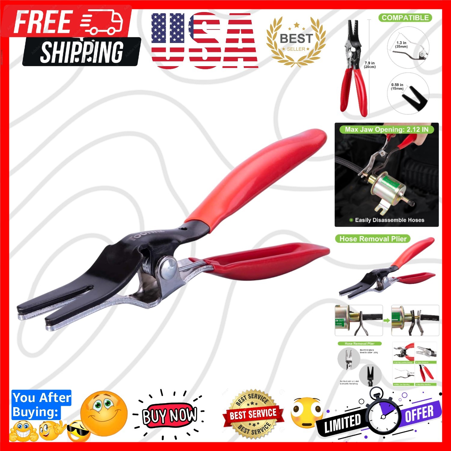 Automobile Hose Removal Pliers, Auto Fuel, and Vacuum Line Tube Hose Remover ...