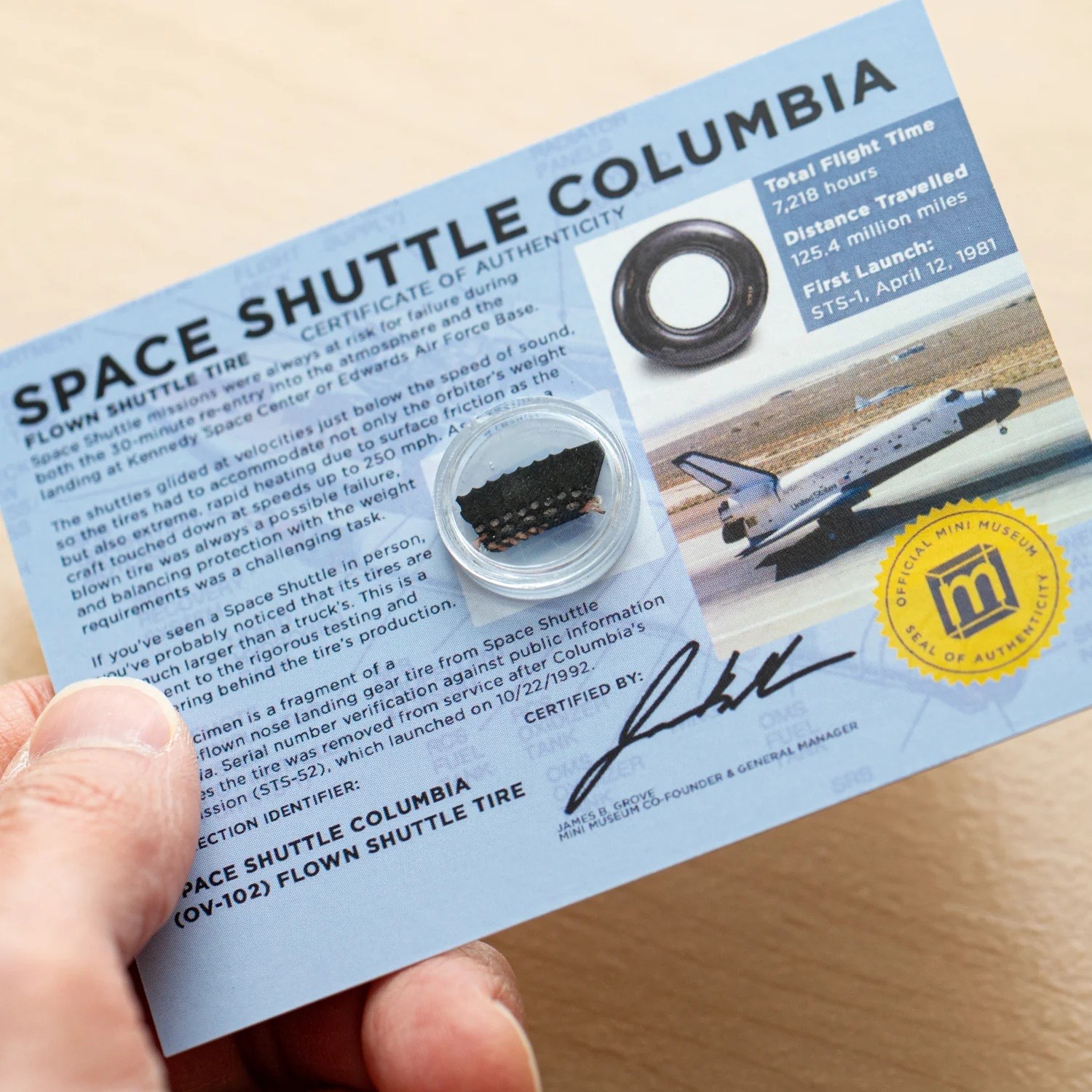Mini Museum Space Shuttle COLUMBIA FLOWN Tire Piece ! from OUR 1st NASA Shuttle