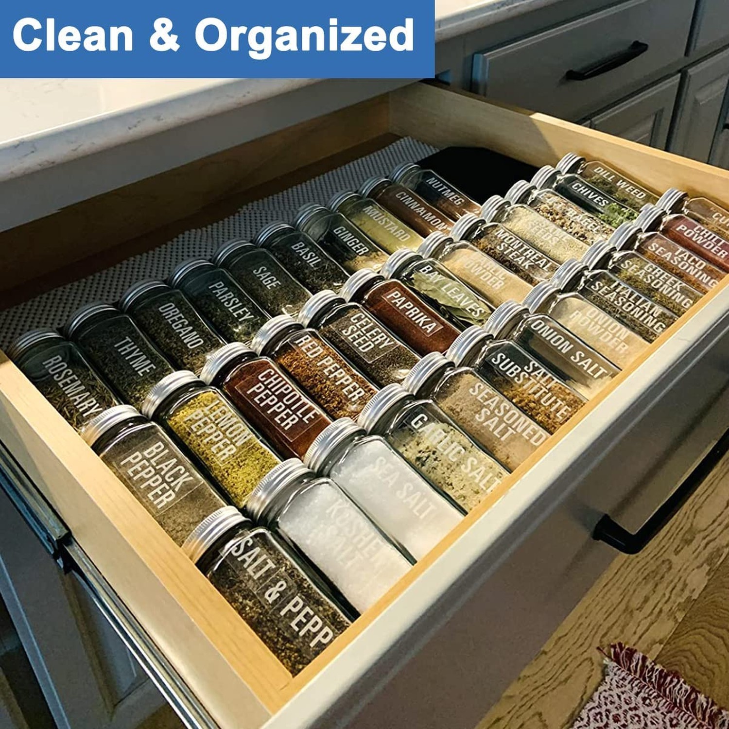 Expandable Spice Drawer Rack Organizer Insert for Kitchen Cabinet - Multi Tie...