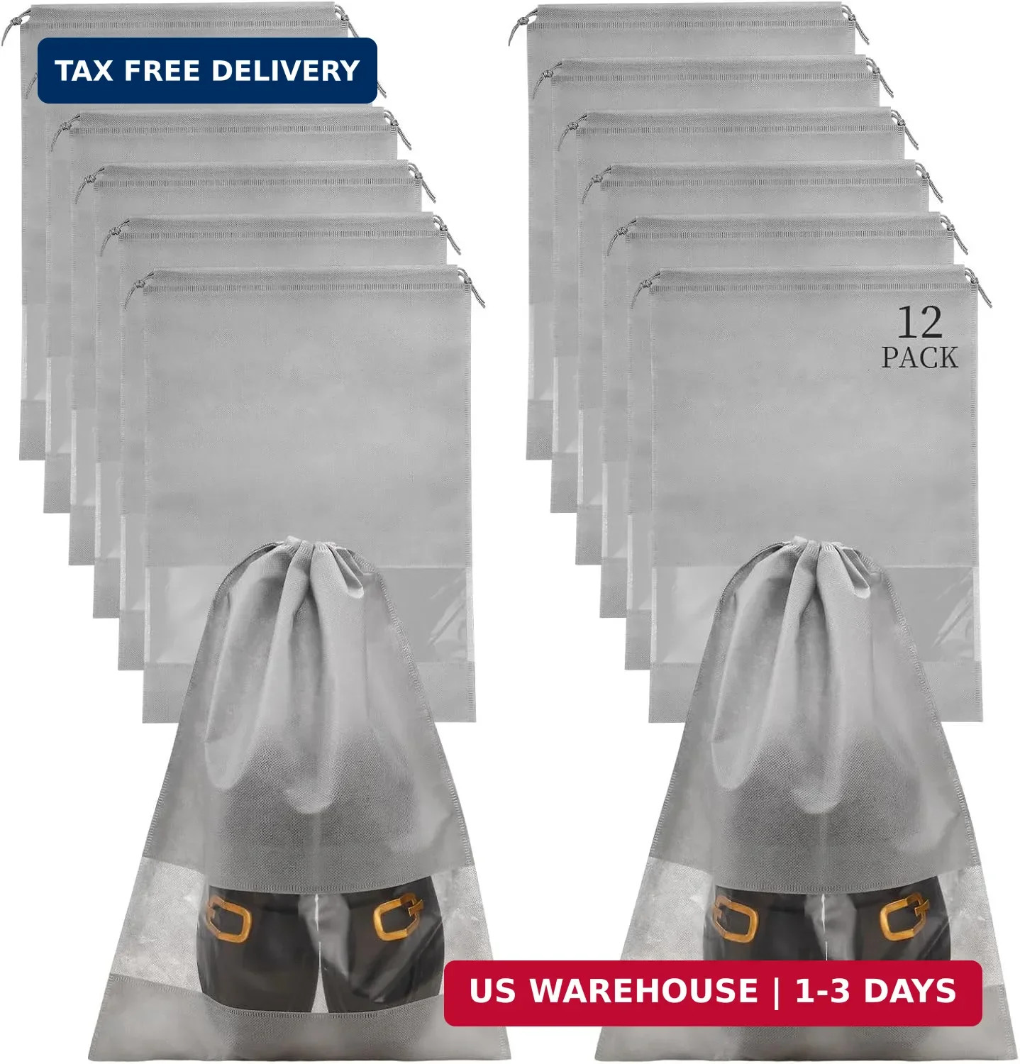 12 Pcs Portable Travel Shoe Bags, 17.3 x 12.6 Inches Waterproof Non-Woven Shoe O