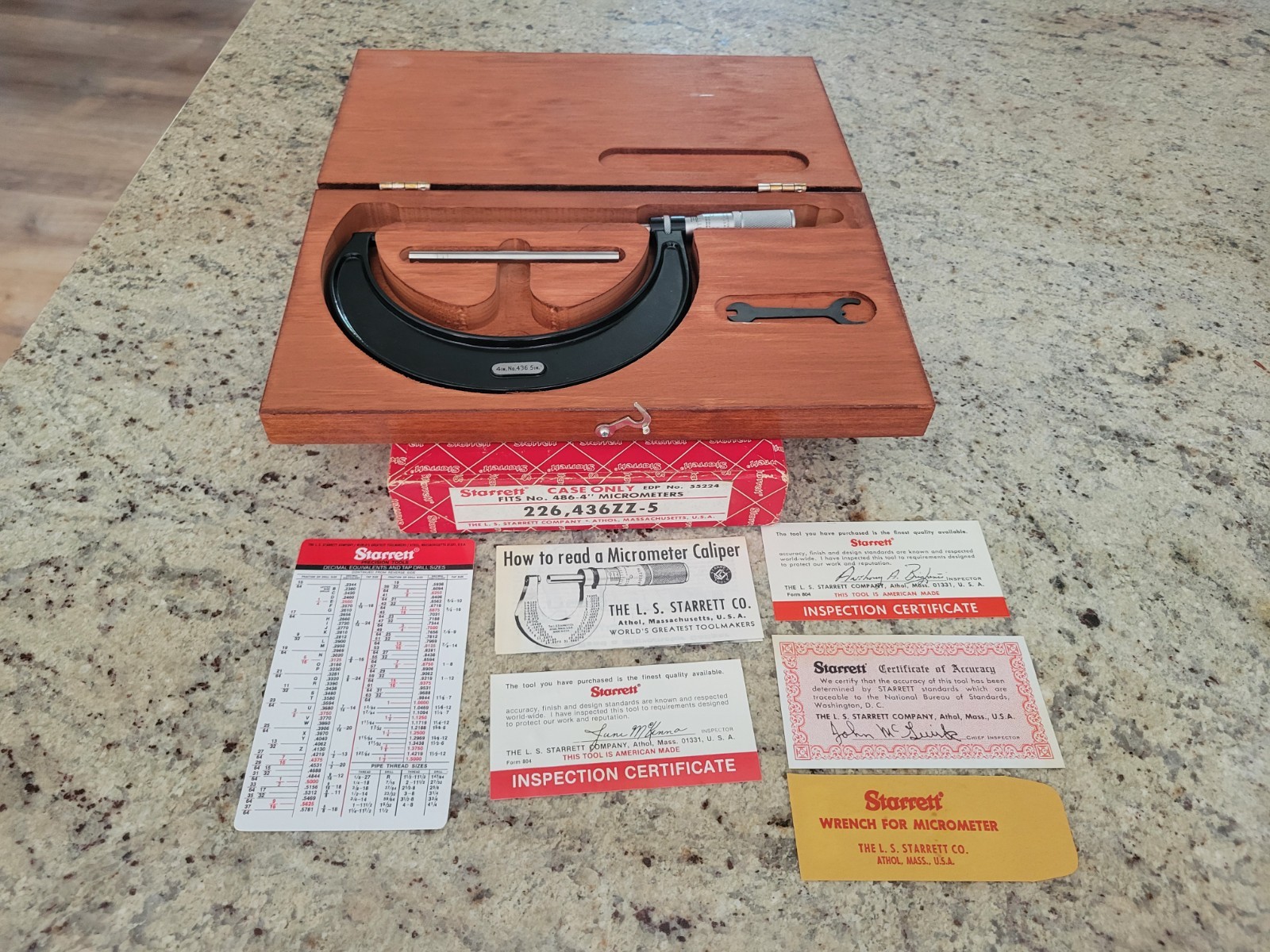 Starrett No. 436 Outside Micrometer 4-5" Range Machinist Tool Wooden Case & Box