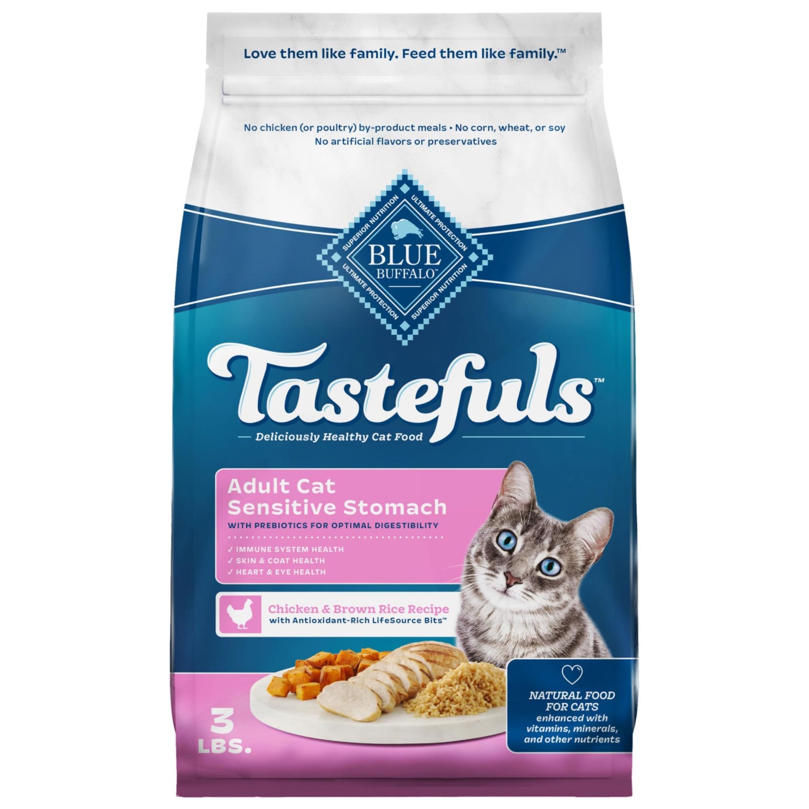Blue Buffalo Tastefuls Natural Dry Food for Adult Cats, Sensitive Stomach, Chick