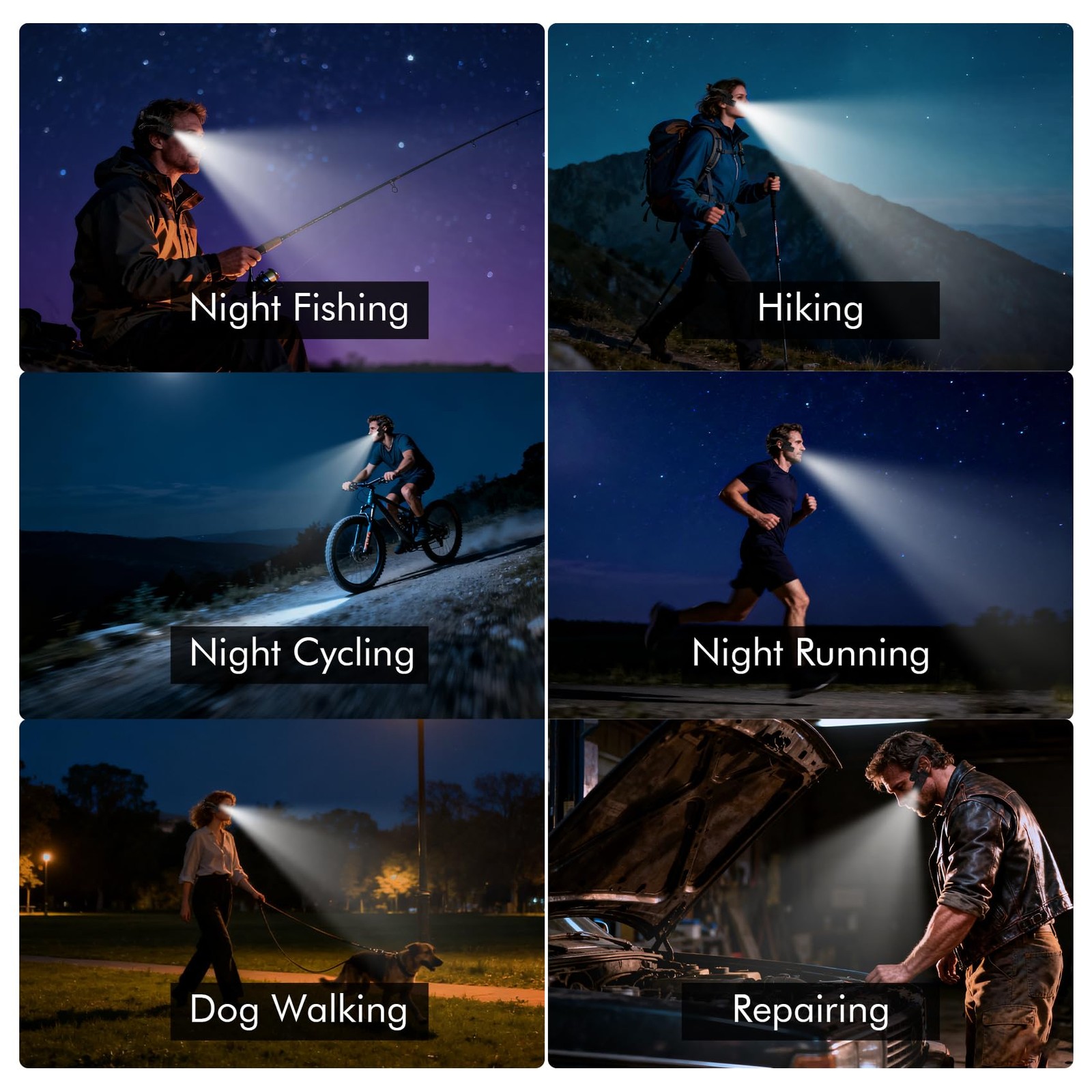 KunHe 3 Pack Ear-Mounted Headlamps with Motion Sensor 3 PACK, Black