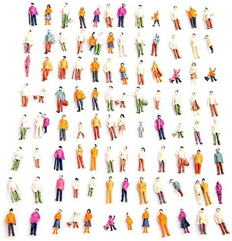 100PCS 1:100 HO Scale Tiny People Set - Mixed Painted Plastic Figures