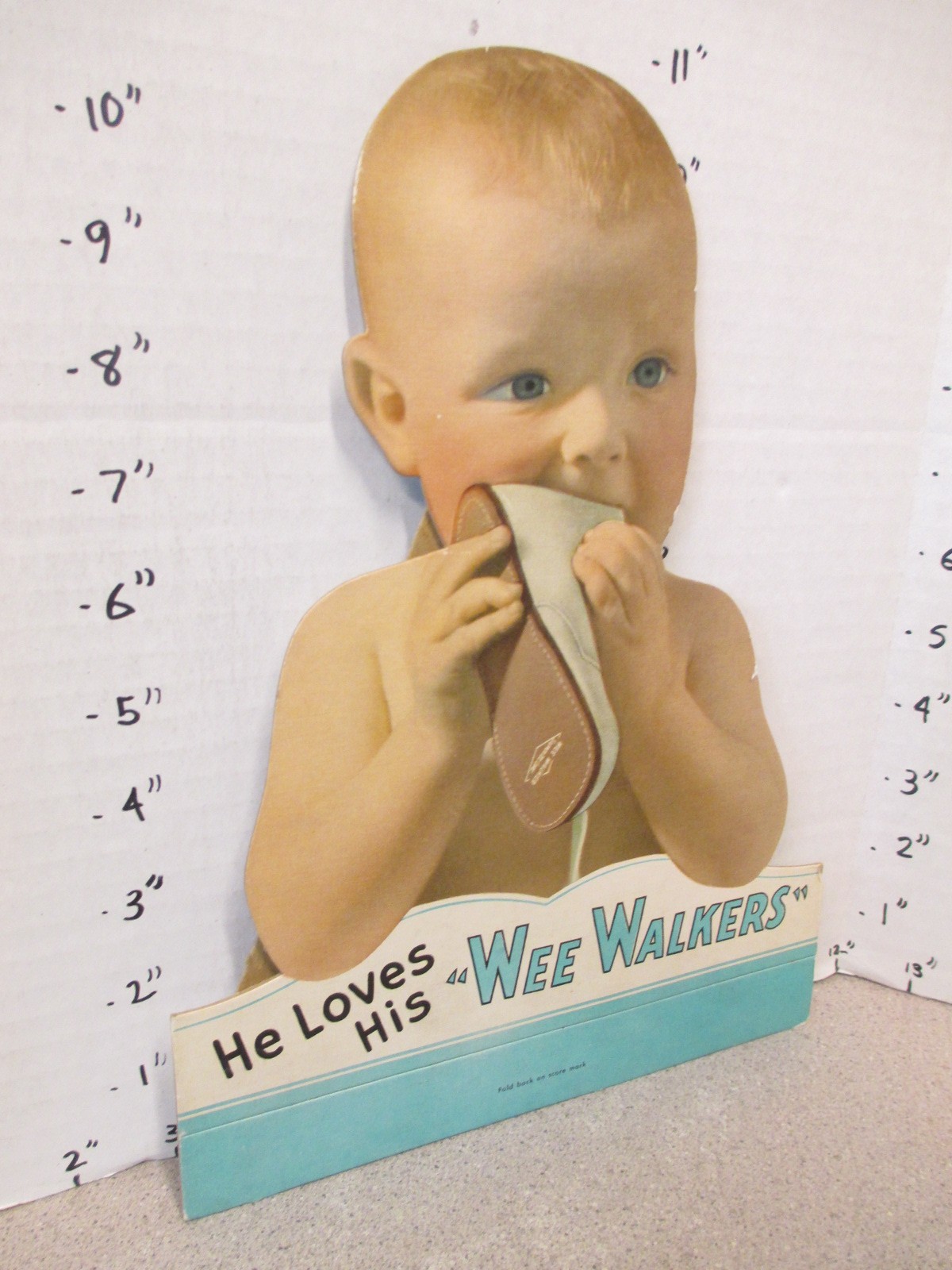 WEE WALKER 1930s baby toddler shoe die cut photo store display sign