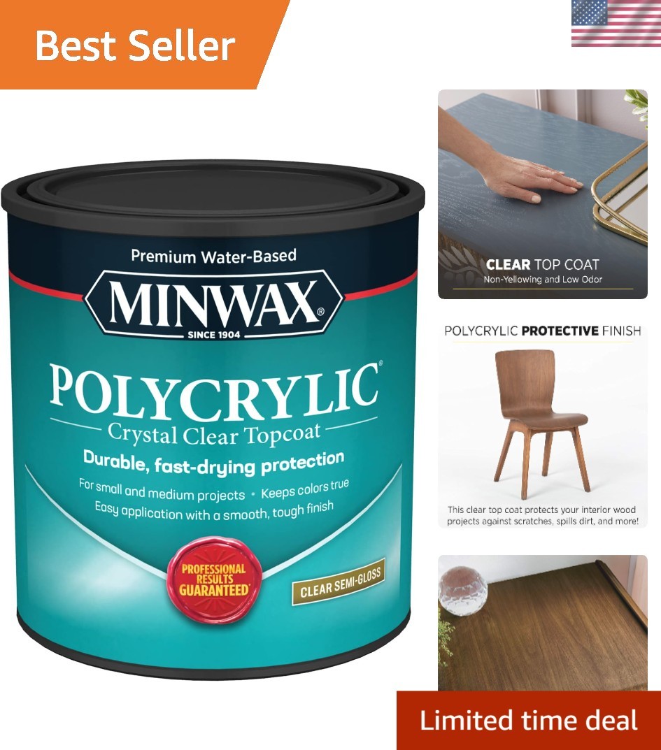 1 Qt Crystal Clear Polycrylic Wood Finish - Water-Based Semi-Gloss Protection