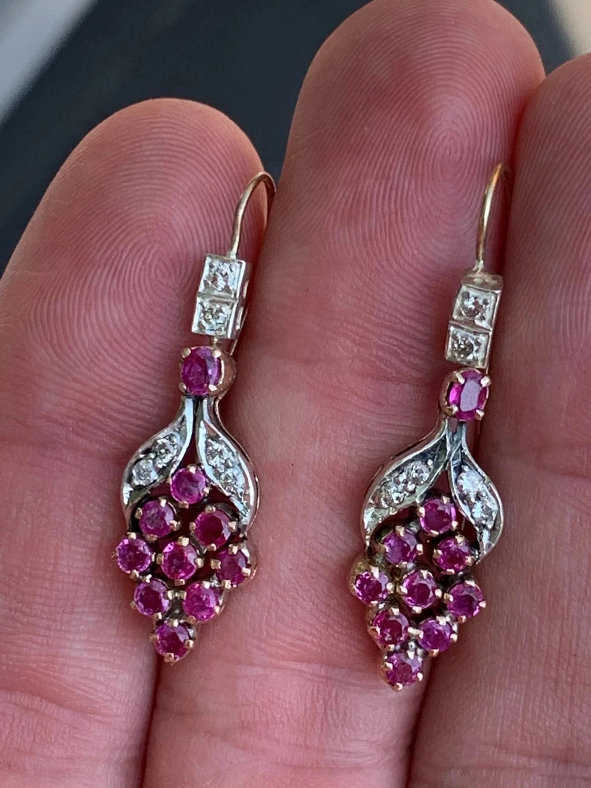 Art Deco Style Lab Created Ruby & Diamond Wedding 14K White Gold Finish Earrings