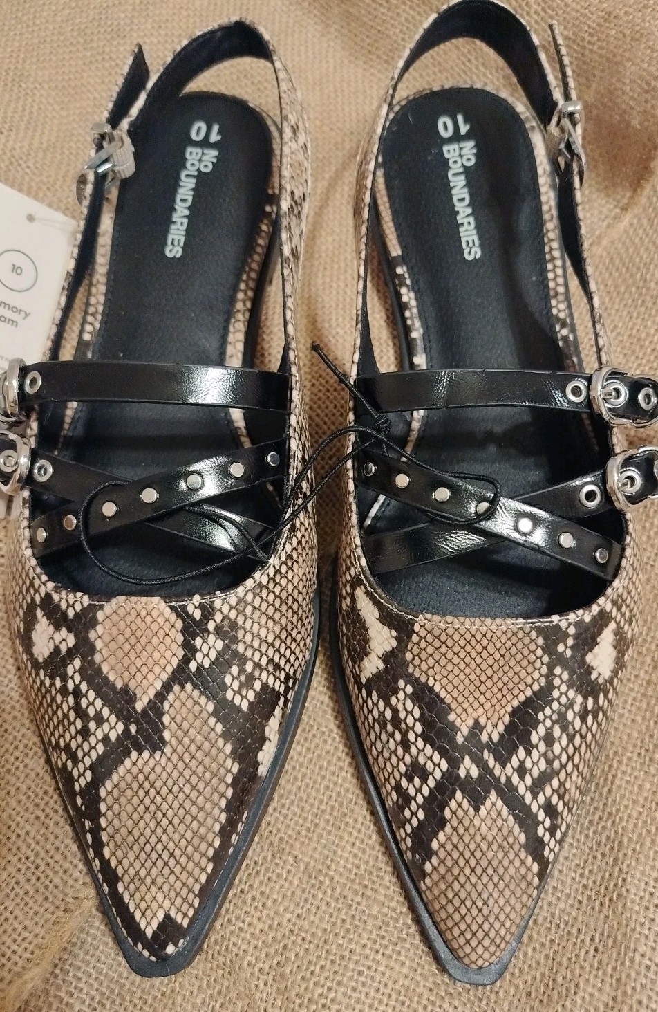 Women's Size 10 Faux Snake Skin  Strappy Flat  Shoes By No Boundaries