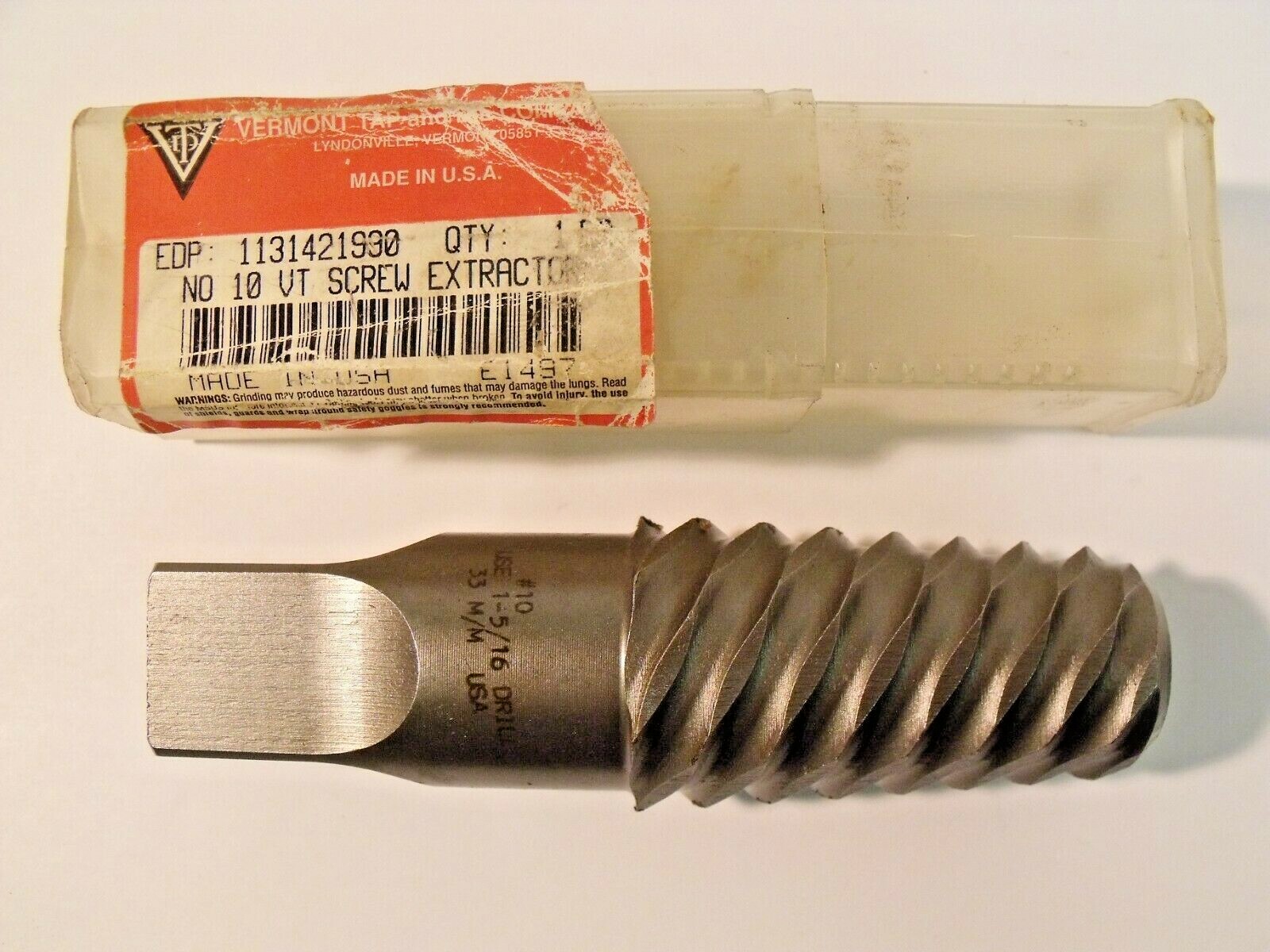 NIB Vermont 1131421990 E1497 #10 Spiral Flute Screw Extractor