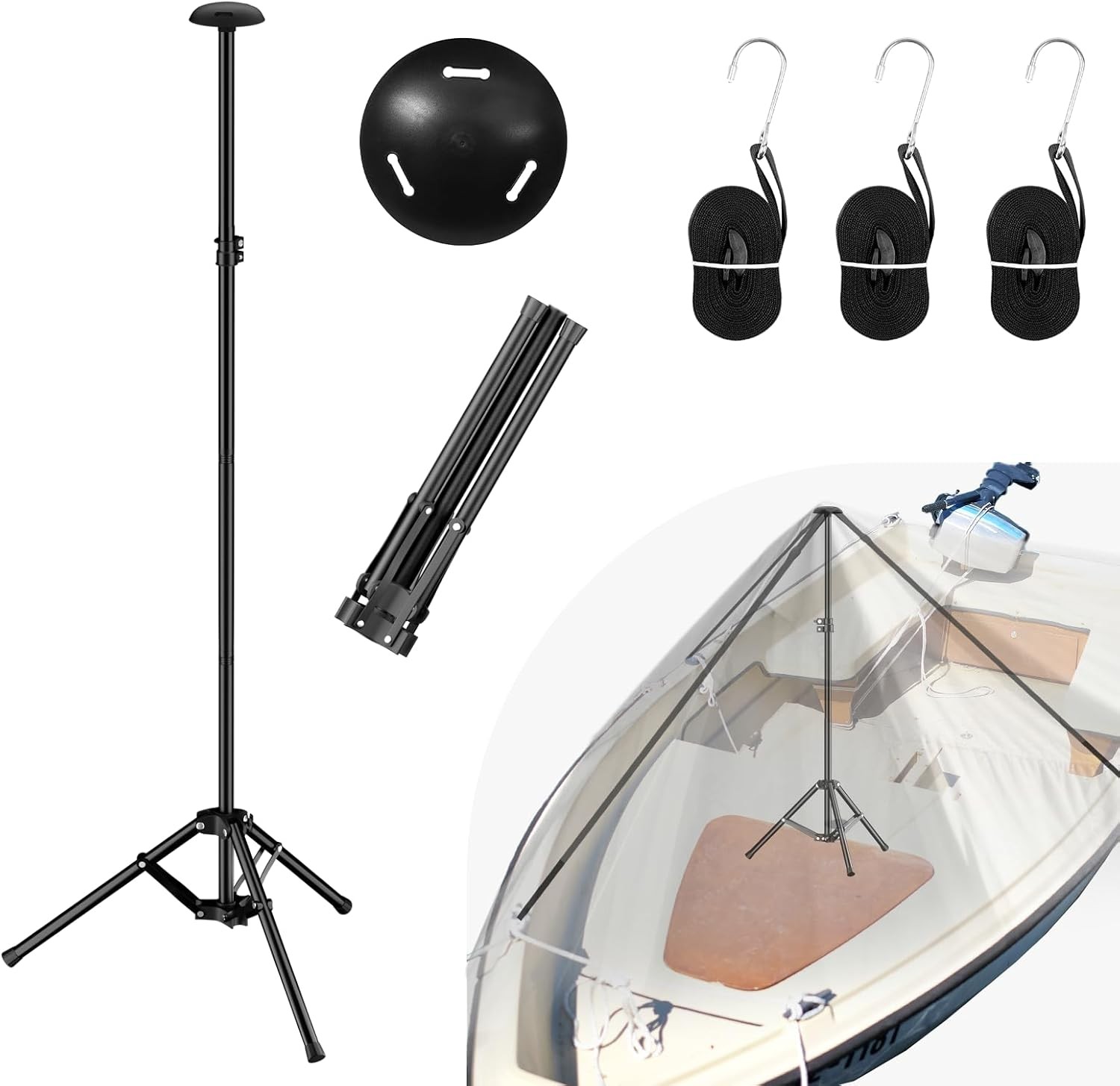 Boat Cover Support Pole with 24" Wide Tripod Base, 33"-63" Adjustable Height