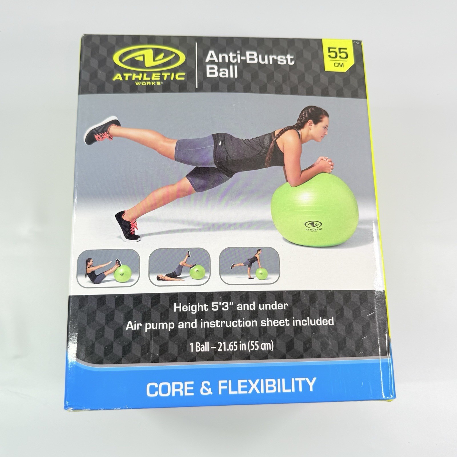Athletic Works 55CM Exercise Yoga Ball Anti Burst Lime Green CL3409