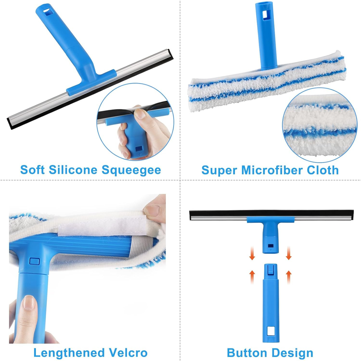 57 Window Cleaner Squeegee & Microfiber Scrubber Long Handle Glass Washer Tool