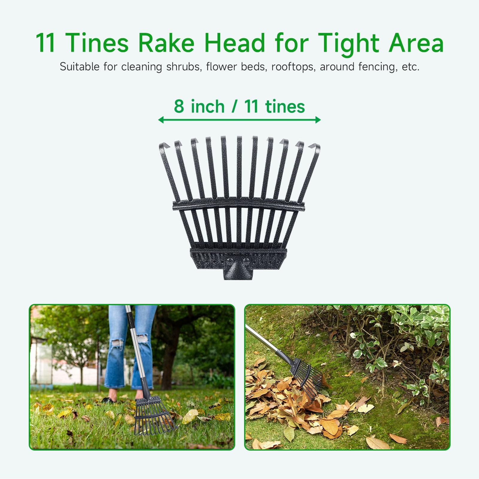GreatBuddy Adjustable Leaf Rake, 8'' Wide Metal Rake, Perfect for Shrub, Flow...