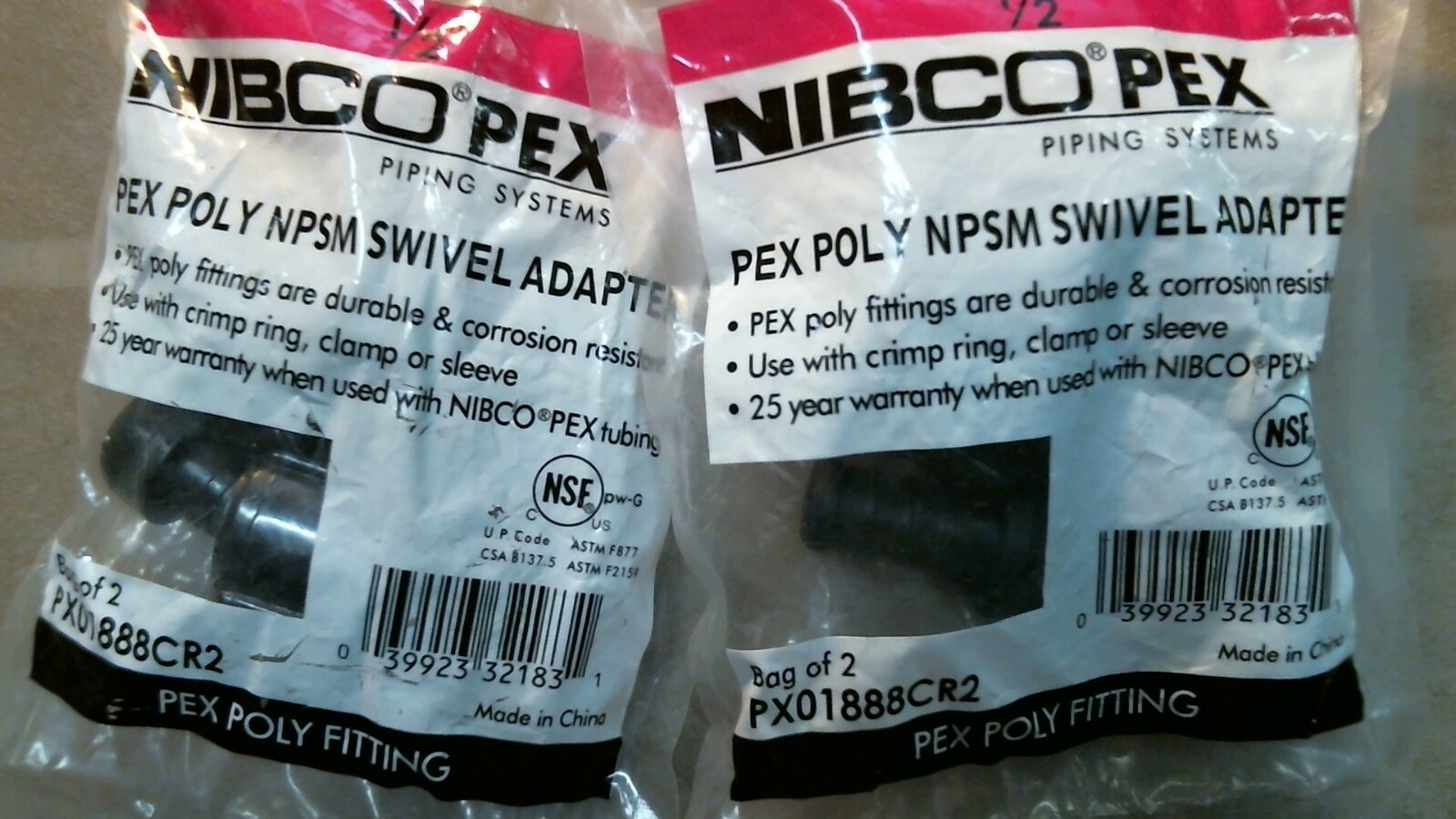 NibcoPex PX00598CR2 Pex Poly Reducing Elbow, Lot of 2 Bags, FREE SHIPPING