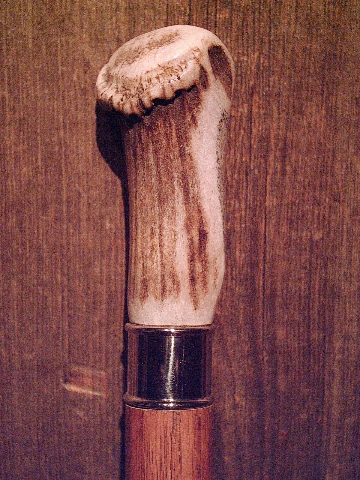 walking stick ELK ANTLER handle tapered RED OAK wood shaft CRAFTED IN THE USA
