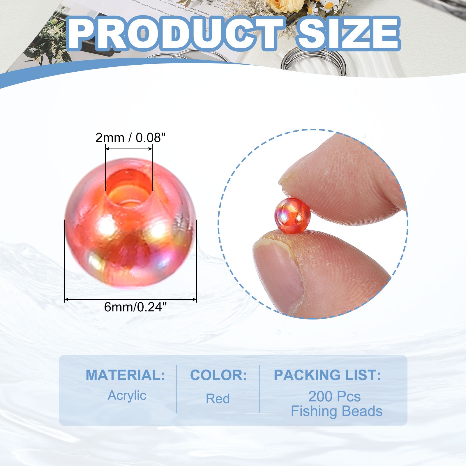 6mm Fishing Bead, 200 Pcs Acrylic Rubber Fishing Bait Eggs Rig Bead, Red
