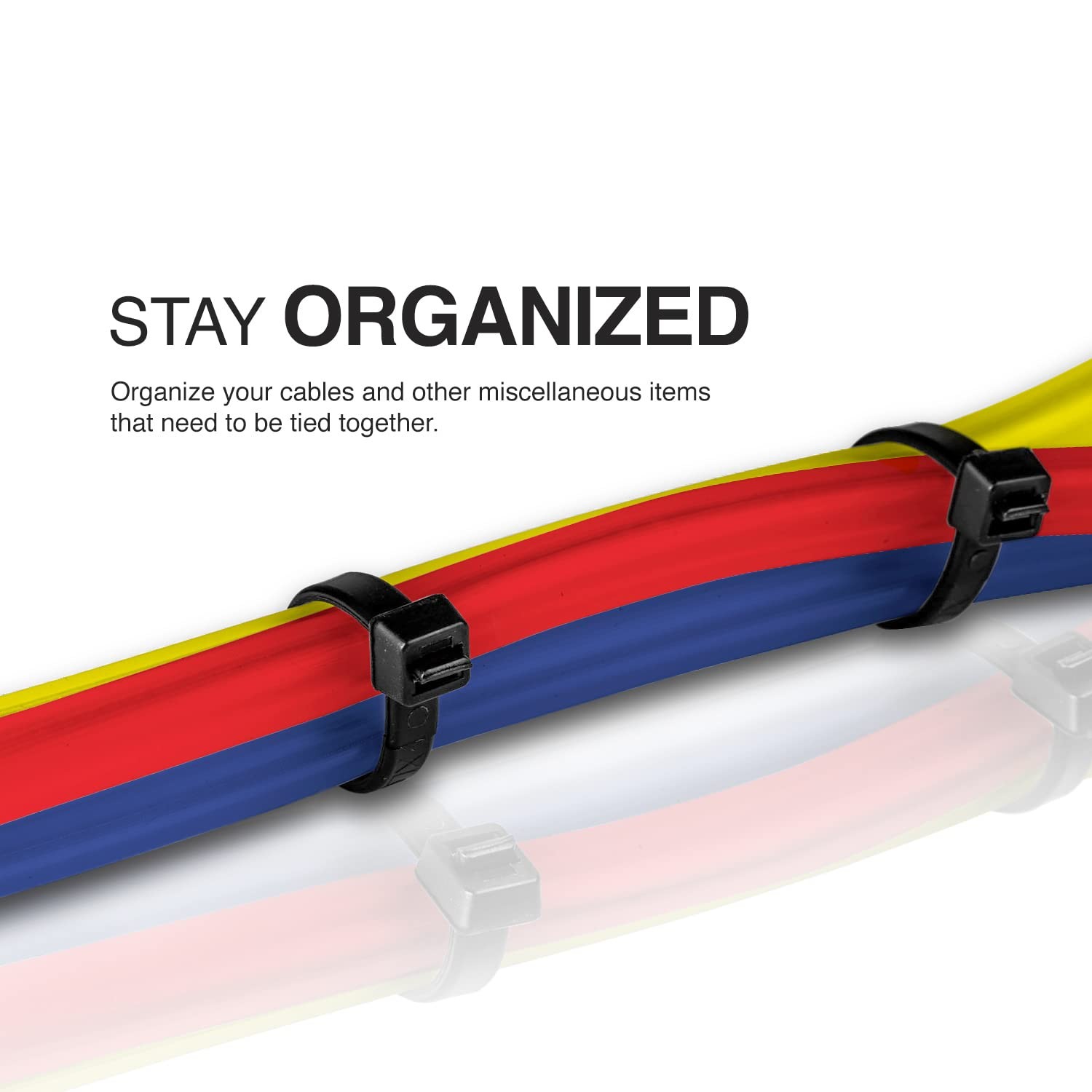 Multi-Purpose UV Resistant Black Cable Ties, 8 inches, 100 Pack