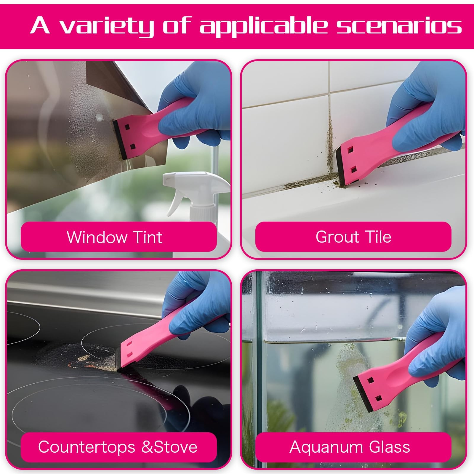 2 Pack Plastic Razor Blade Scraper, Hot Pink Plastic Scraper Tool with 100 Pc...