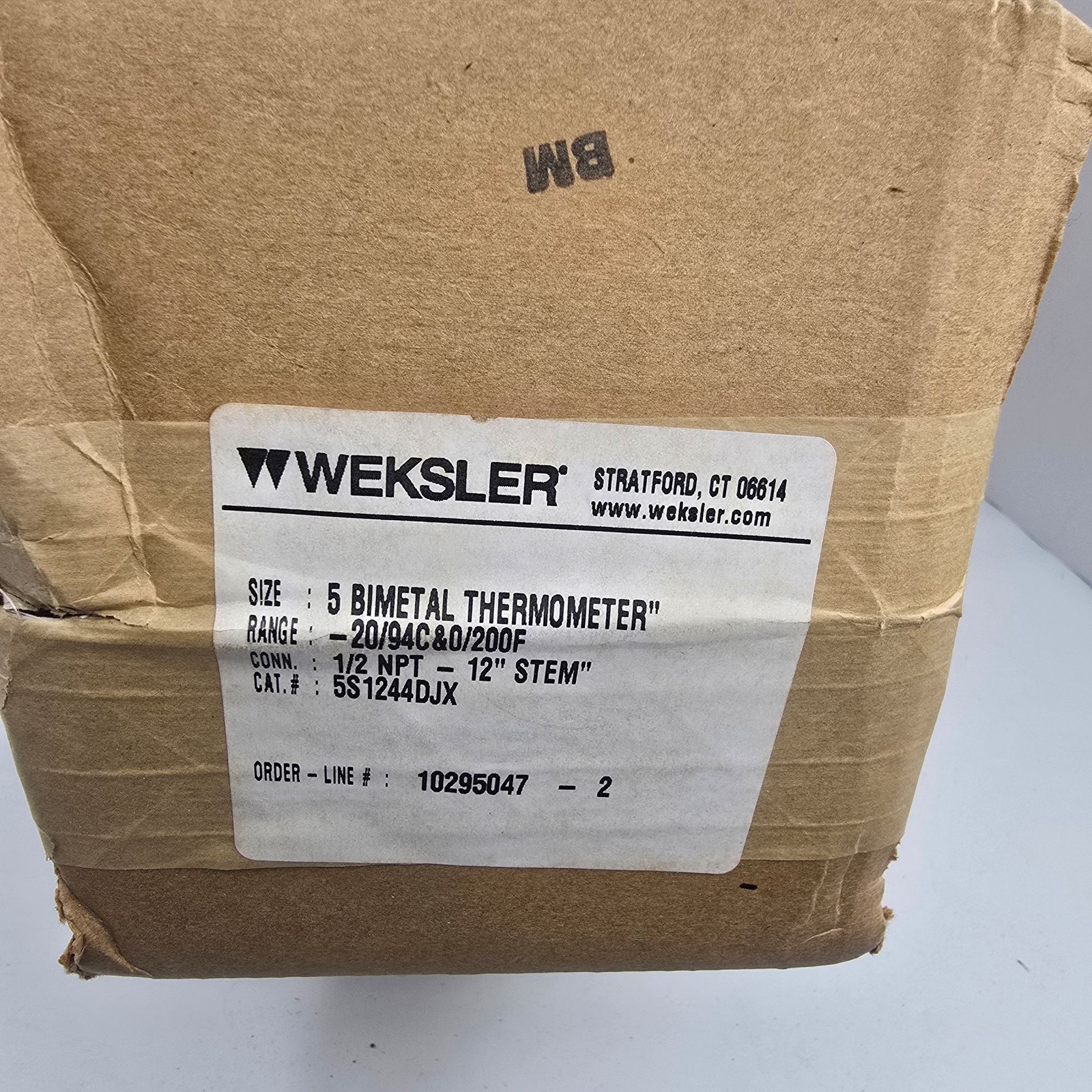 Weksler 5 Bimetal Thermometer -20/94C & 0/200F 1/2 NPT 12" Stem